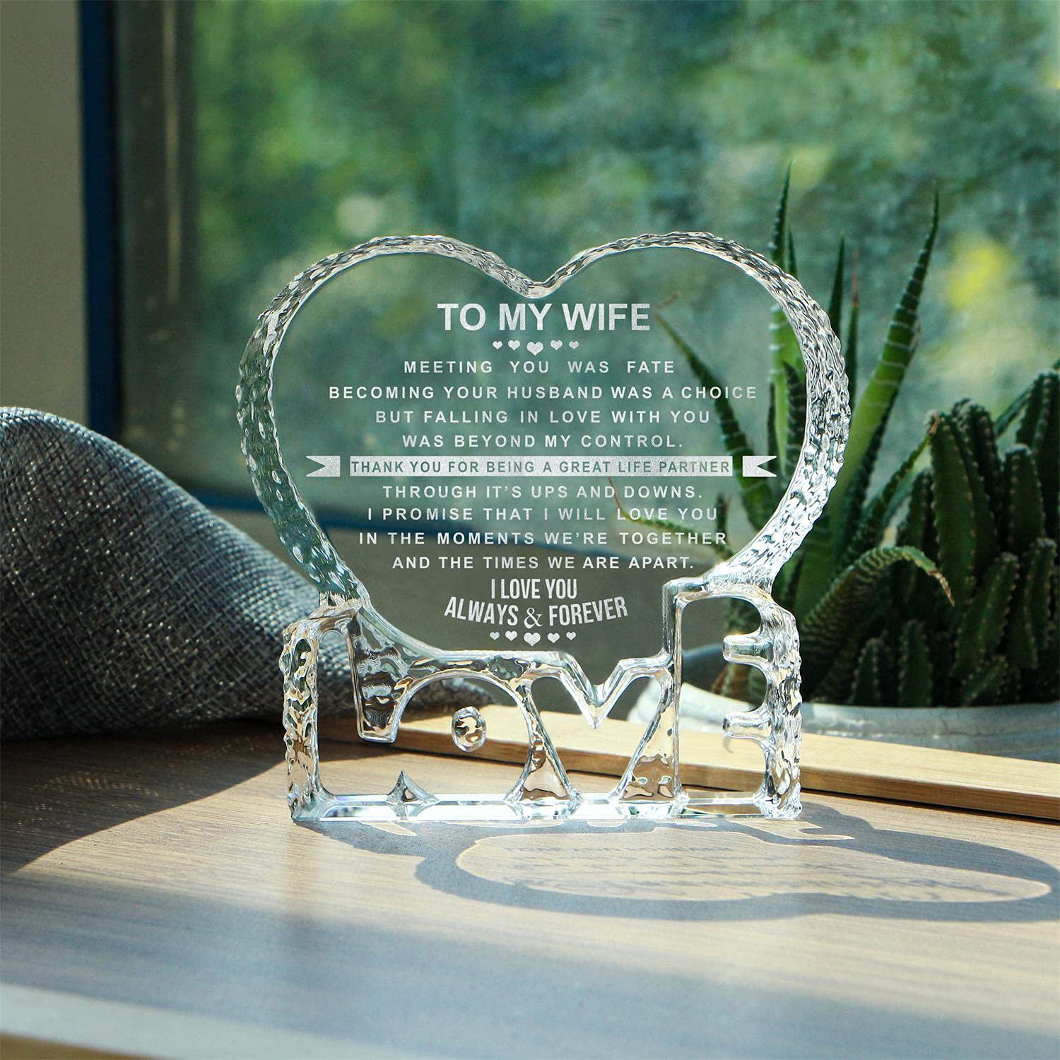 Custom Heart Crystal Gift for Wife - Romantic Anniversary & Valentine's Day Present for Her