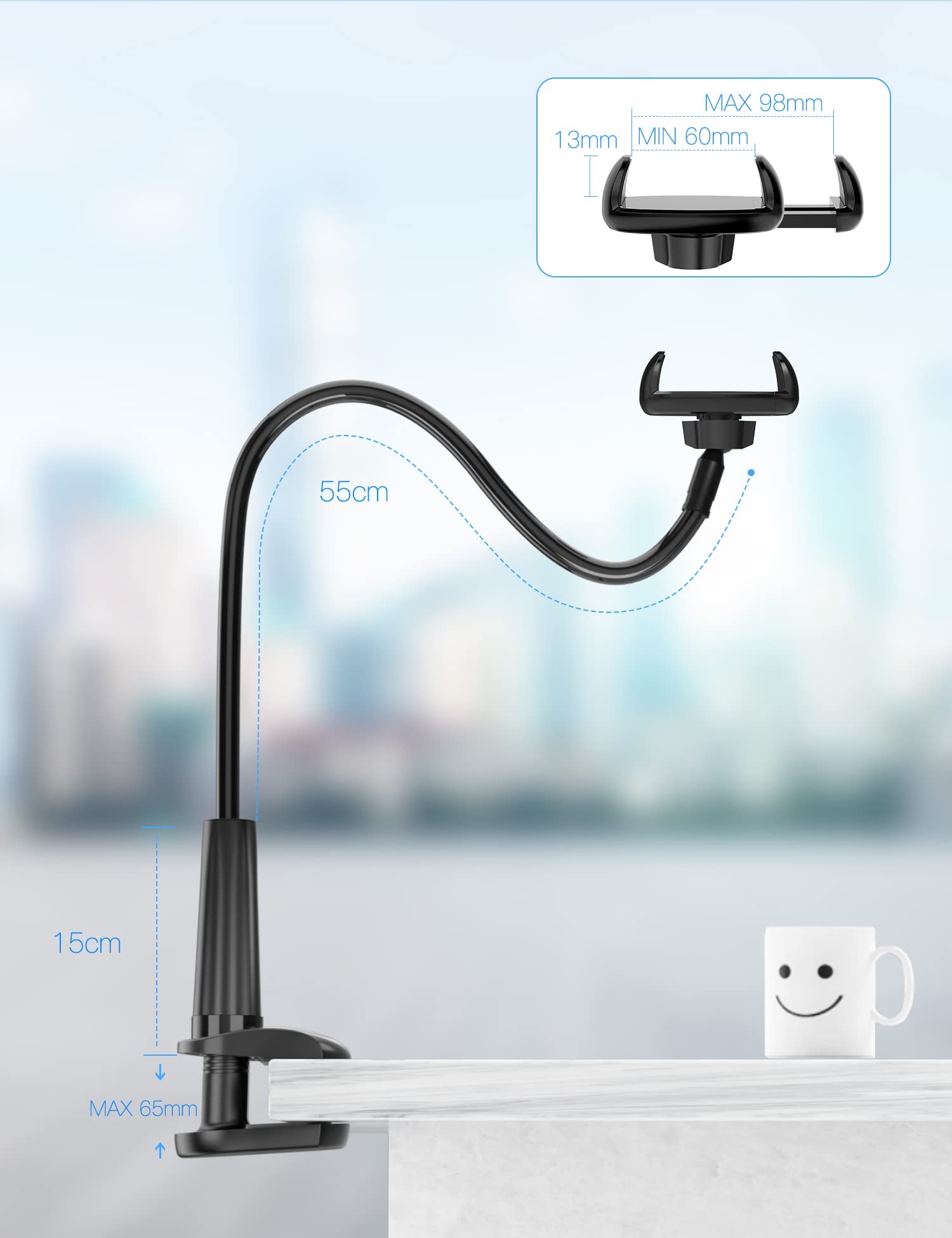 TRYONE Gooseneck Phone Holder - 360° Rotatable & Adjustable Foldable Stand for iPhone, Samsung, Huawei, Google Pixel (70cm) - Perfect for Video Calls, Gaming, Cooking & Office Work