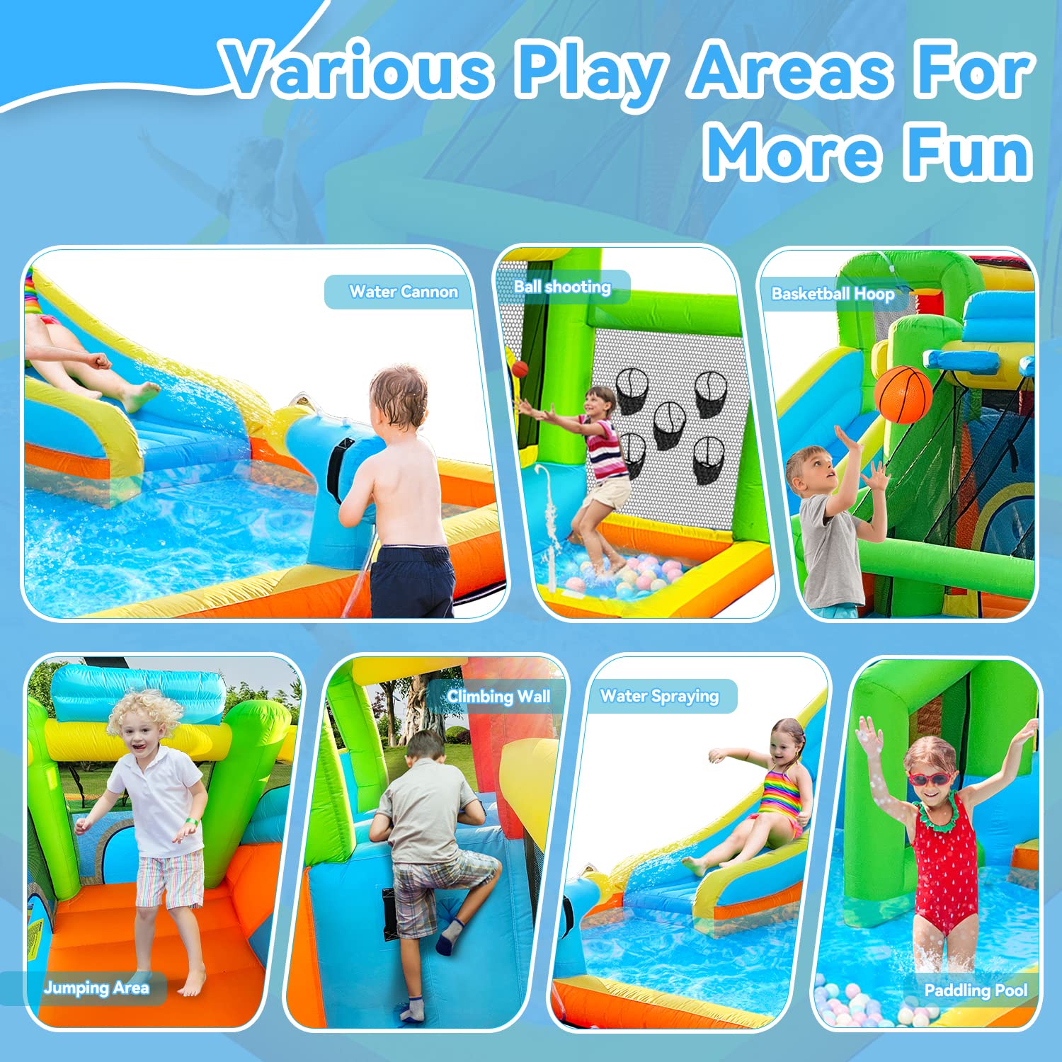 FBSPORT 9-in-1 Inflatable Bounce House Water Slide with 550W Blower - Kids Indoor/Outdoor Bouncy Castle with Ball Shooting, Water Gun, Splash Pool & Bounce Area | Perfect for Birthday Parties, Backyard Fun & Summer Water Play