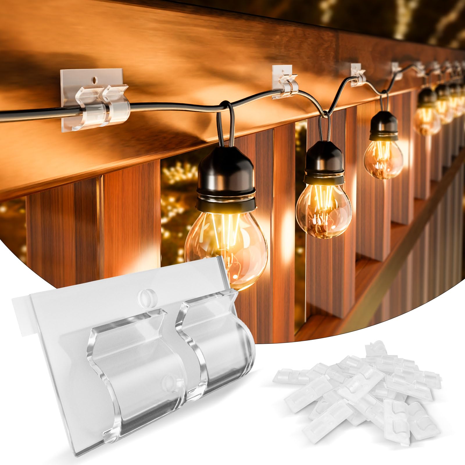 28pcs Outdoor Light Hooks with Adhesive Strips - Heavy Duty Wall Clips for String Lights, Christmas Decorations & Party Lighting - Perfect for Patio, Garden, Wedding, Halloween and Festival Decor