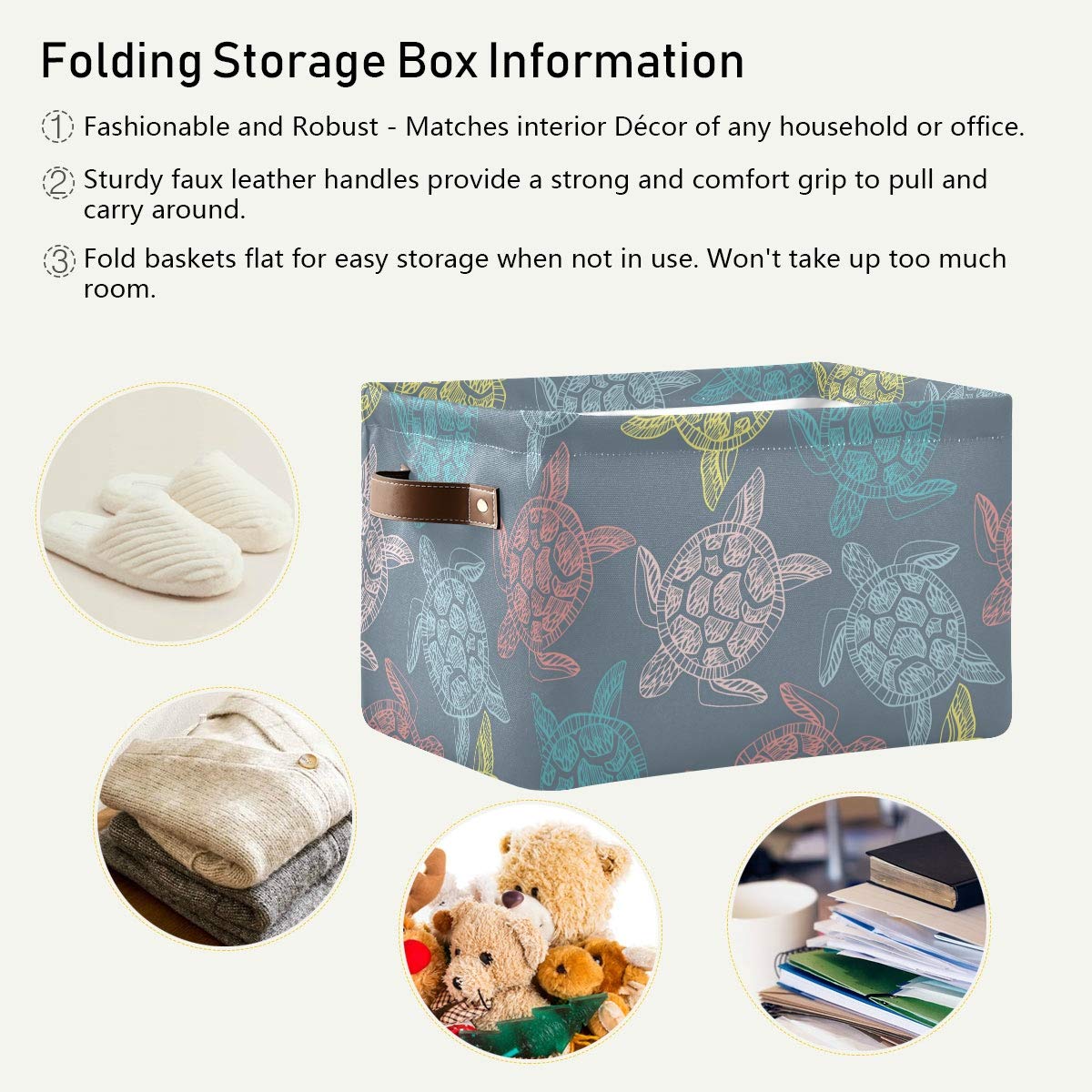 Colorful Sea Turtle Storage Bins - Collapsible Fabric Organizer for Home & Office