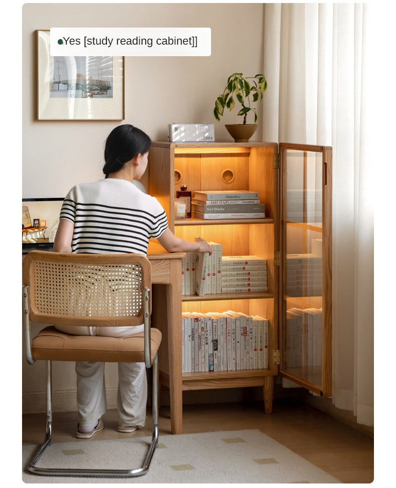 Solid Oak Wood Bookcase with Glass Doors - Stylish Storage for Books, Decor & Collectibles | Perfect for Living Room, Office & Library