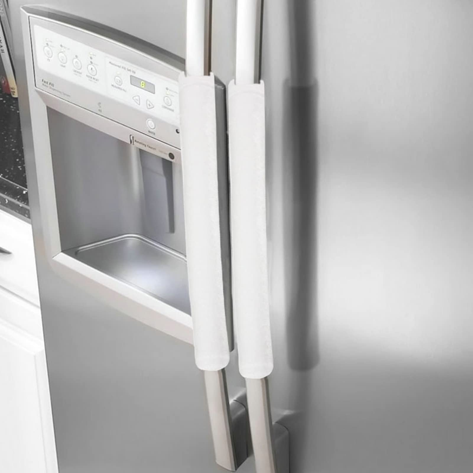 Kaiwern Refrigerator Door Handle Covers - 2 Pack Washable Anti-Slip Kitchen Appliance Protectors for Fridge & Oven Handles, Warm Winter Handle Gloves (White) | Keep Hands Warm & Safe in Cold Kitchens