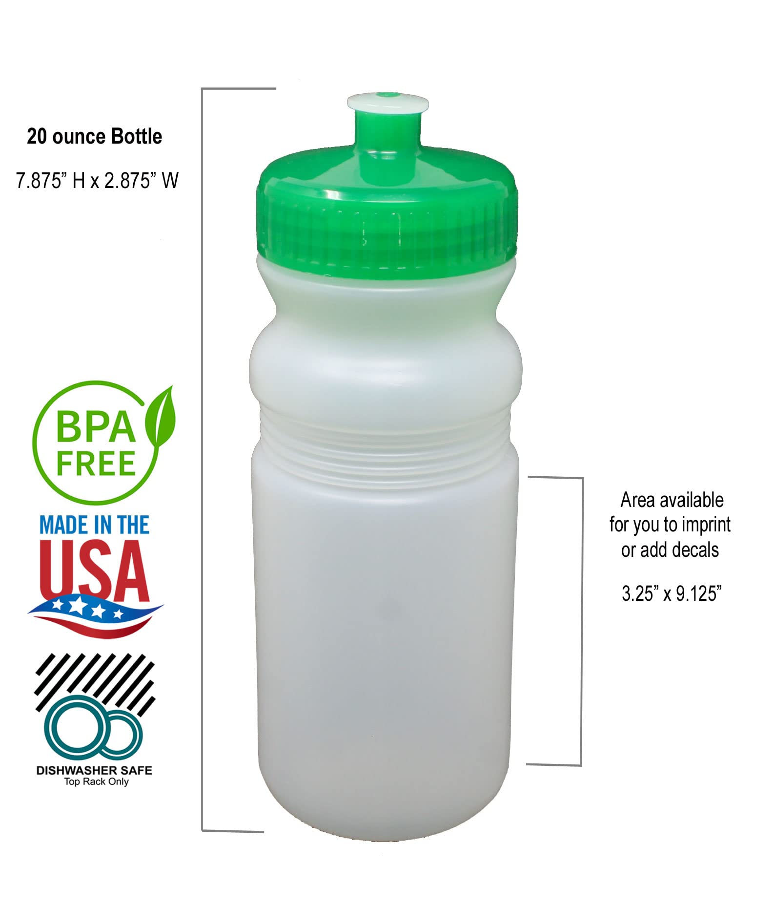Rolling Sands 20oz BPA-Free Sports Water Bottles (100 Pack) | Dishwasher Safe & Made in USA | Perfect for Gyms, Schools & Outdoor Activities