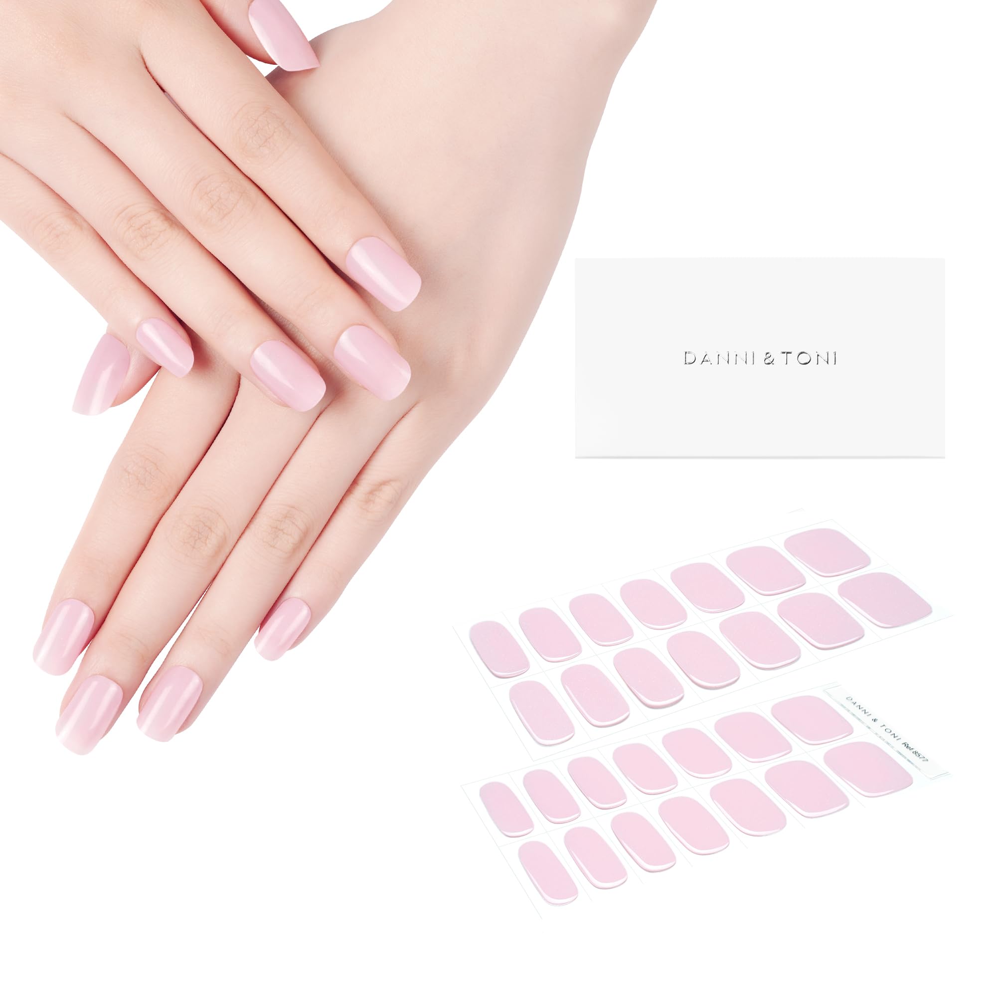 DANNI & TONI Semi Cured Gel Nail Strips - Sweet Pink Solid Color Nail Wraps Kit with 28 Stickers | DIY Salon-Quality Manicure at Home | Perfect for Parties, Weddings & Everyday Wear