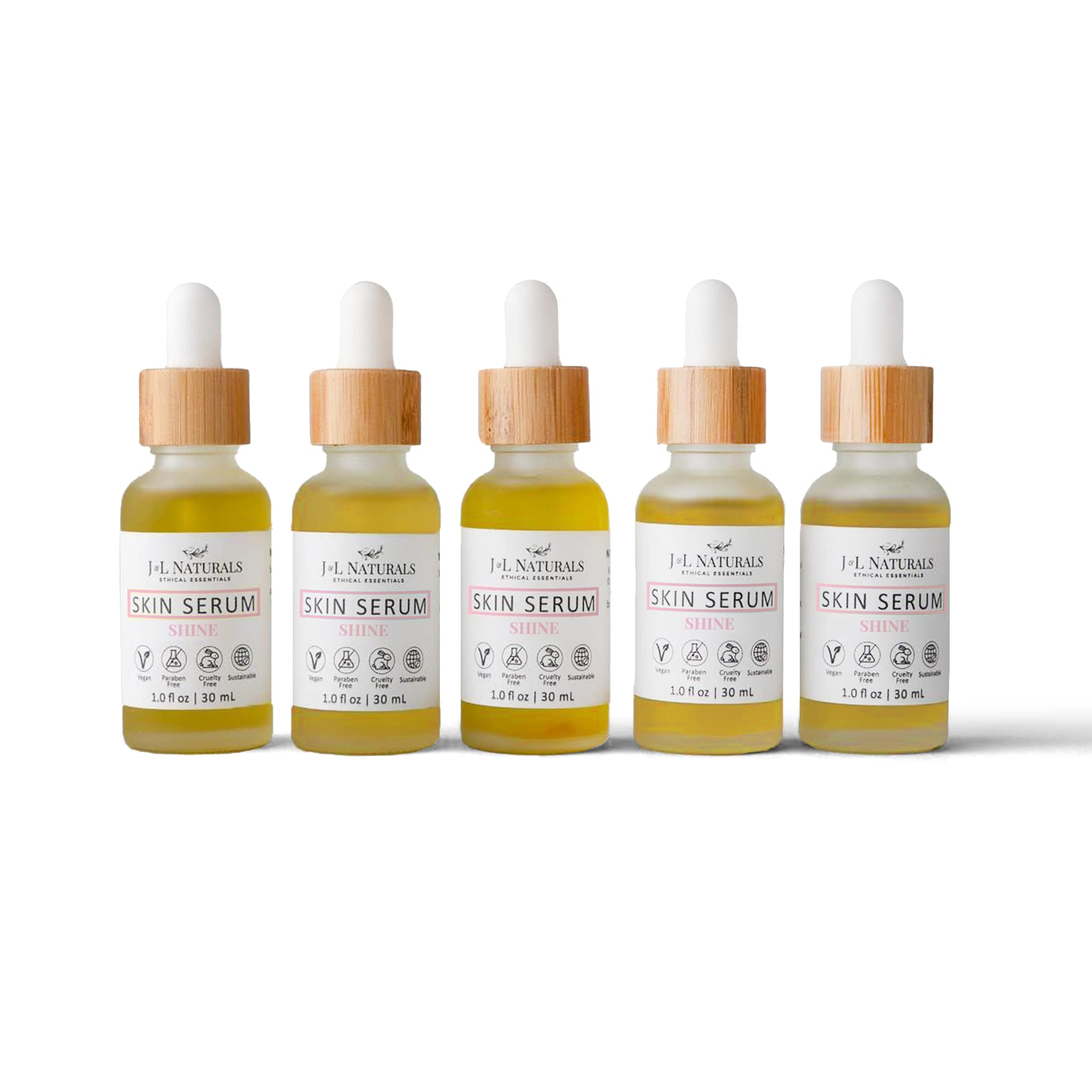 J&L Naturals Organic Face & Body Oil for All Skin Types - Oily, Sensitive, Dry, Combination & Mature Skin | Hydrating & Brightening with Jojoba Oil, Grapeseed Oil & Sunflower Oil | 1 Fl Oz (5 Pack) | Perfect for Daily Skincare Routine & Nighttime Moisturizing