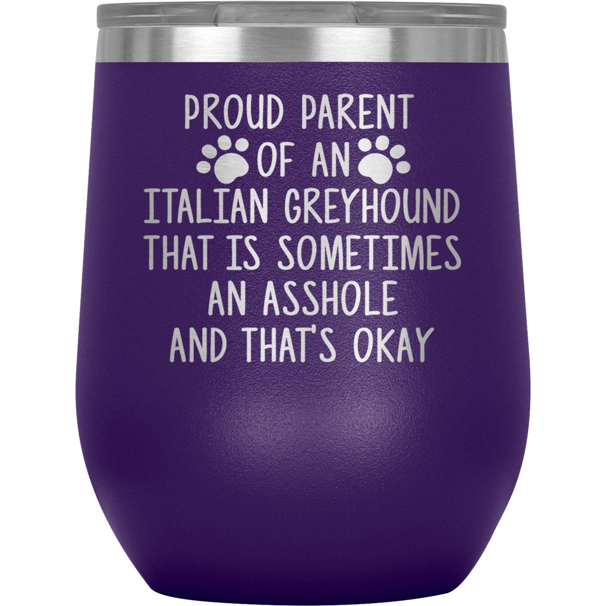 Funny Italian Greyhound Iggy IG Wine Tumbler Glass - 15oz Insulated Travel Cup for Dog Lovers, Perfect Gift for Dog Mom & Dad, Birthday Present Idea - Purple (Great for Parties, Picnics & Outdoor Adventures)