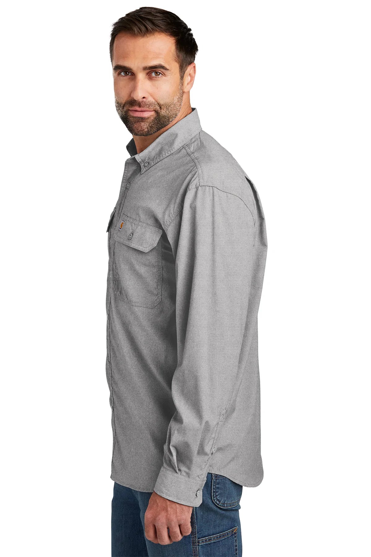 Carhartt Force Long Sleeve Custom Work Shirts for Men - Steel Gray - Durable Cotton T-Shirts for Construction, Landscaping & Outdoor Work