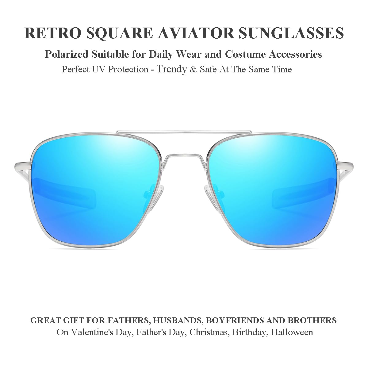 Gleyemor Polarized Square Aviator Sunglasses for Men - Retro Military Tough Guy Style UV Protection Shades for Driving, Fishing & Outdoor Activities
