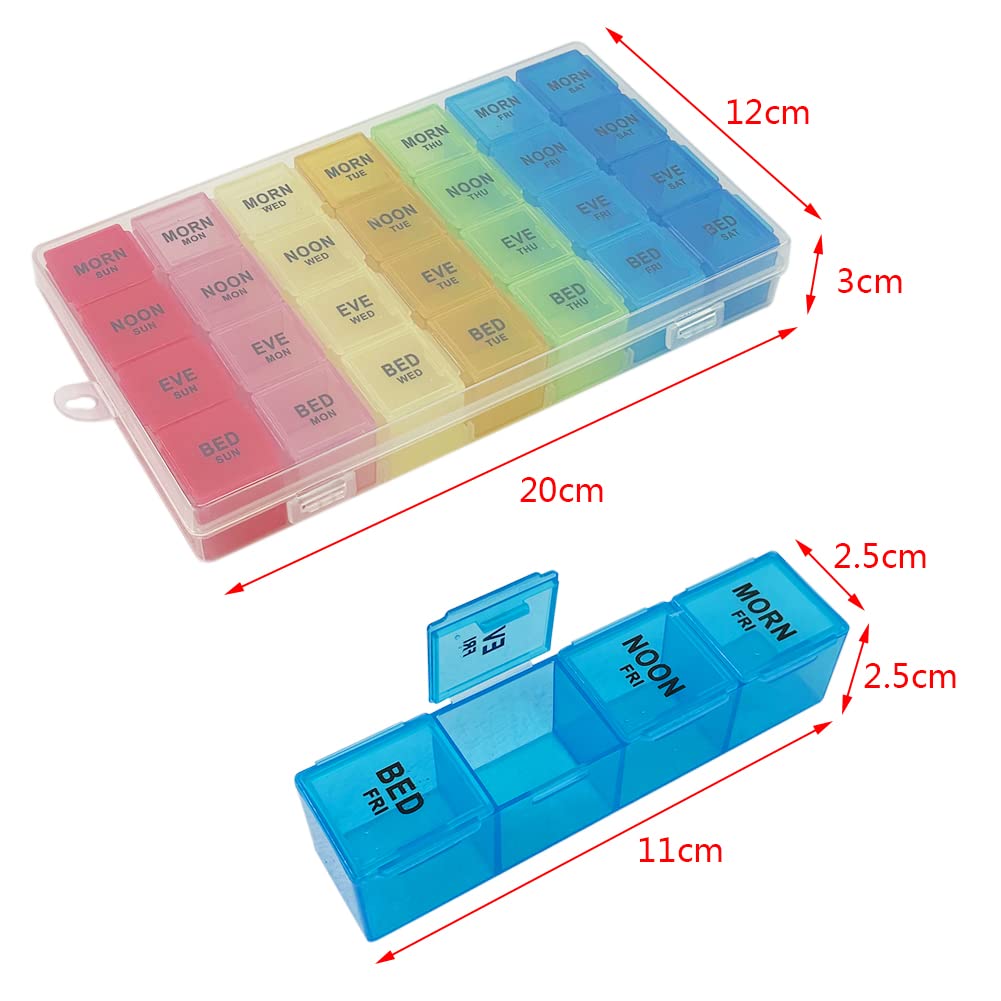 YAOTROOP 7 Day 4 Times Daily Pill Organizer - 28 Compartment Weekly Medication Box for Pills, Vitamins & Supplements | Perfect for Travel, Home Use & Elderly Care