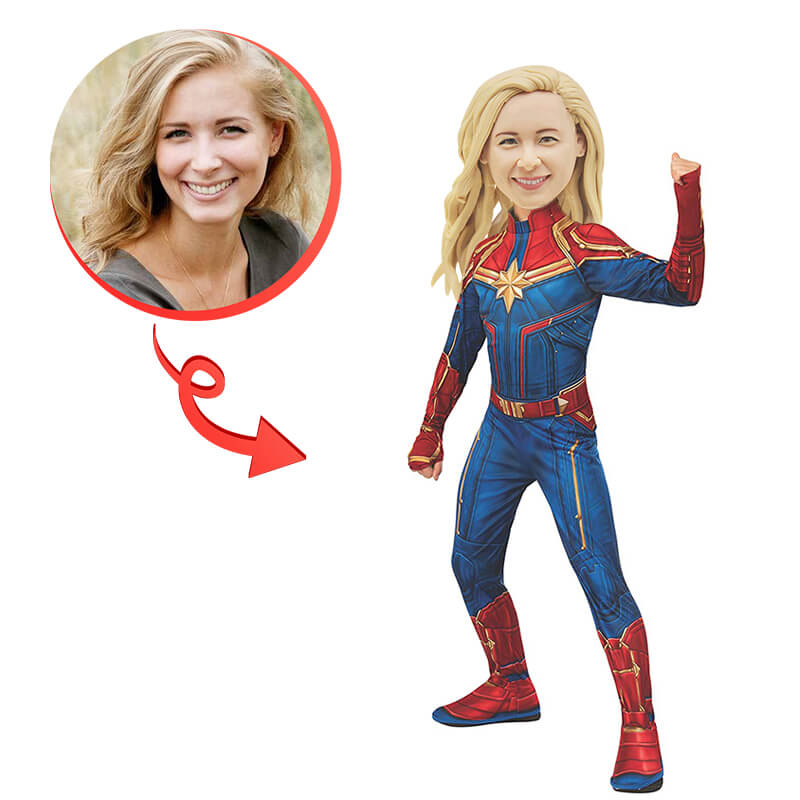 Custom Captain Marvel Bobblehead - Personalized Superhero Collectible for Marvel Fans | Perfect for Office Desk, Home Decor & Gift Giving