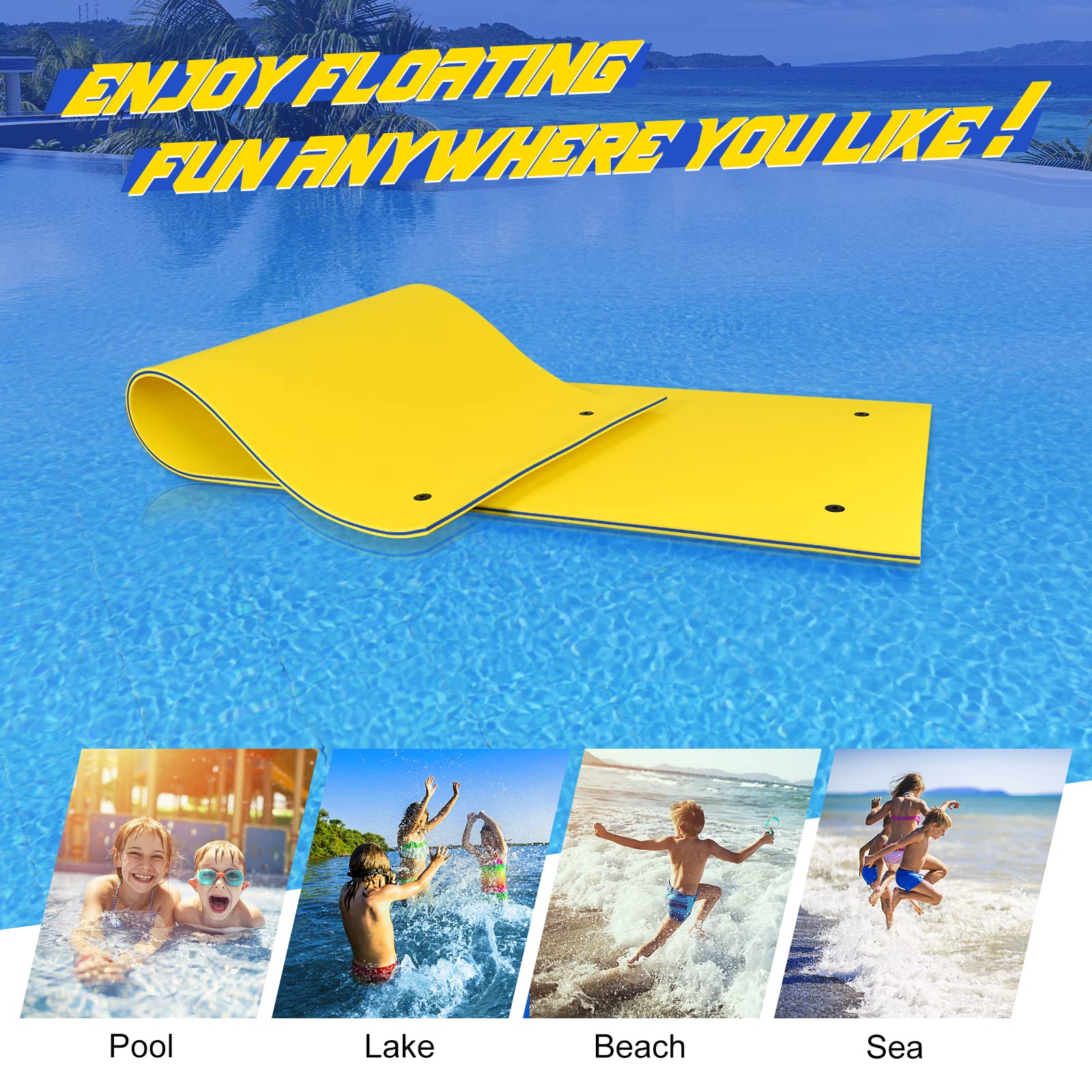 GLACER Floating Water Mat - Extra Large Tear-Resistant XPE Foam Swim Pad for Pool, Lake & Beach - Portable Roll-Up Design for Relaxation, Sunbathing & Water Recreation - Perfect for Family Fun, Summer Parties & Vacation Activities
