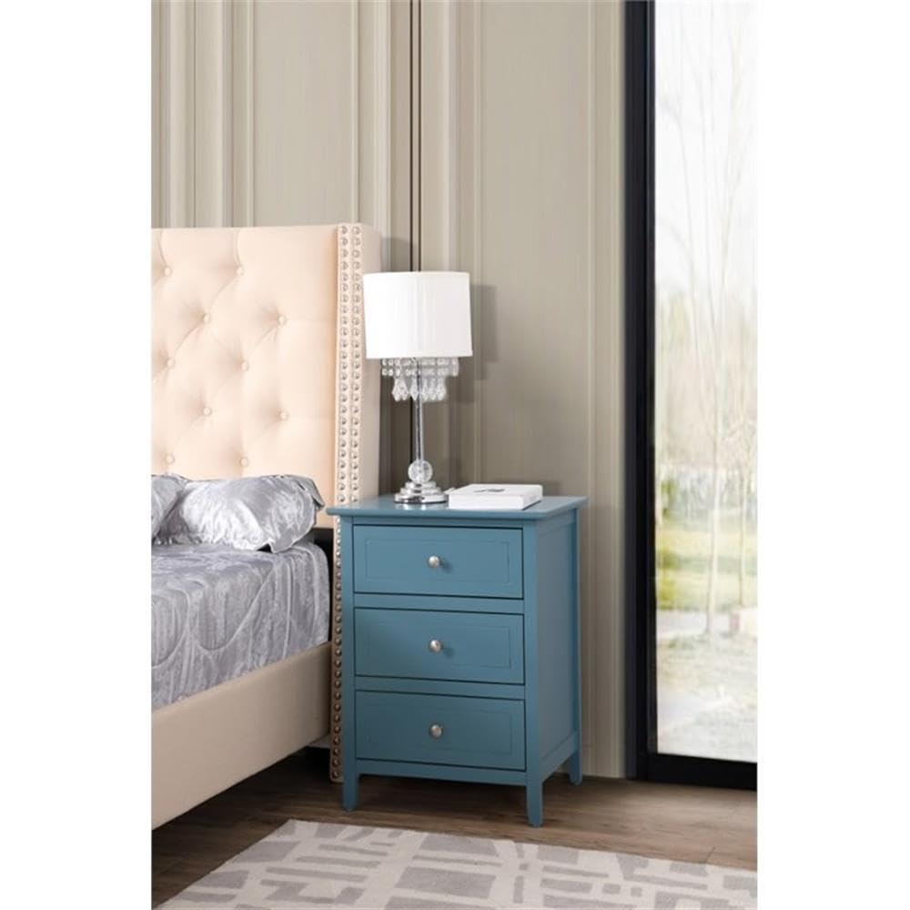 Glory Furniture Daniel 3-Drawer Nightstand in Teal - Modern Bedside Table for Bedroom, Guest Room & Nursery Storage