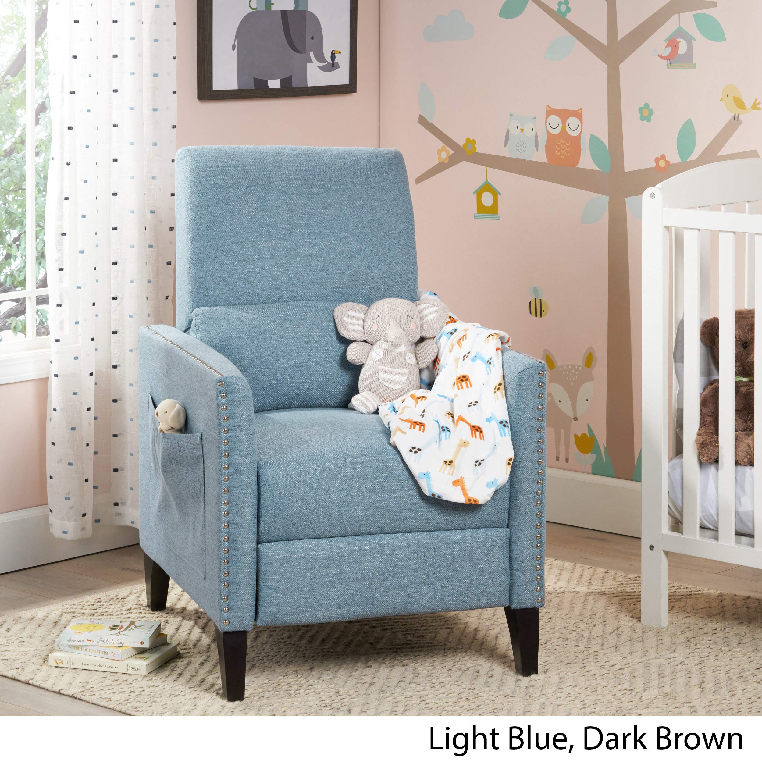 Christopher Knight Home Alexis Contemporary Fabric Push Back Recliner - Light Blue & Dark Brown | Modern Living Room Furniture for Relaxation & Comfort
