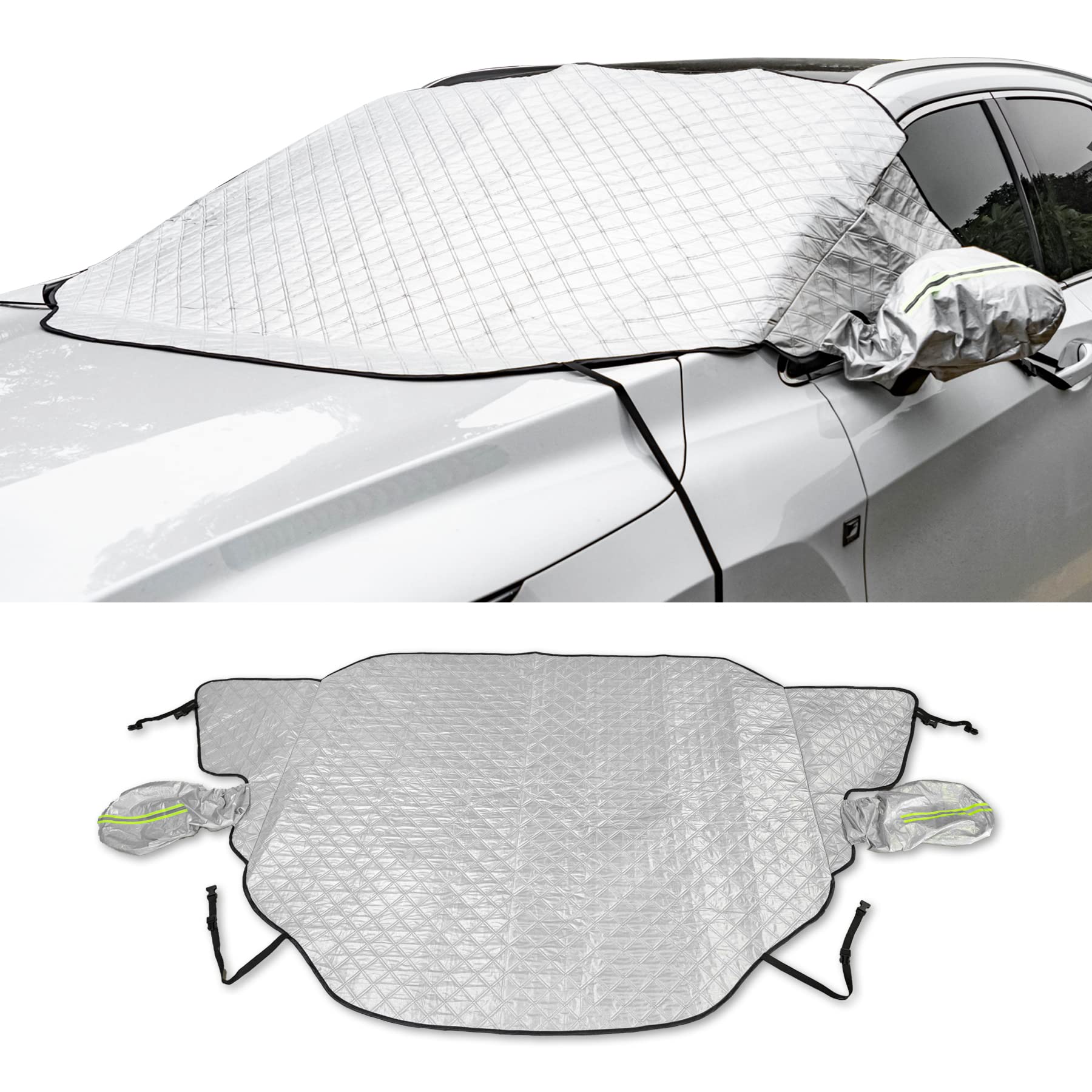 Amiss 4-Layer Magnetic Windshield Snow Cover with Side Mirror Protectors - Universal Fit for SUV, Truck, Sedan, Van - Heavy Duty Winter Car Accessories (Silver) | Perfect for Snowy Days, Parking Protection & Extreme Weather Conditions