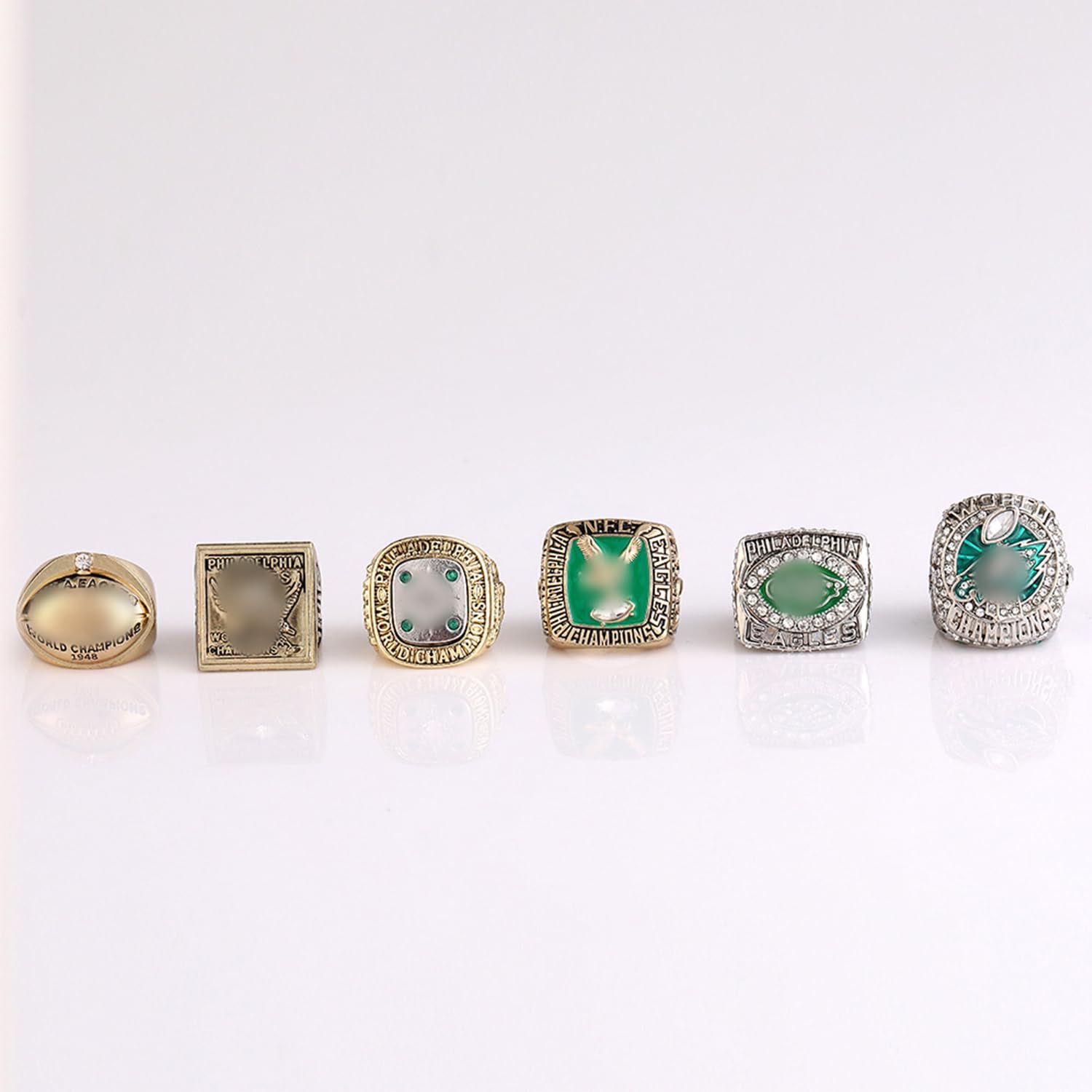 VIOLK Championship Ring Set - 6 Replica NFL Super Bowl Rings with Eagles Glory Design, Football Collectible Memorabilia in Wooden Display Case - Perfect Gift for Sports Fans, Super Bowl Parties & Man Cave Decor