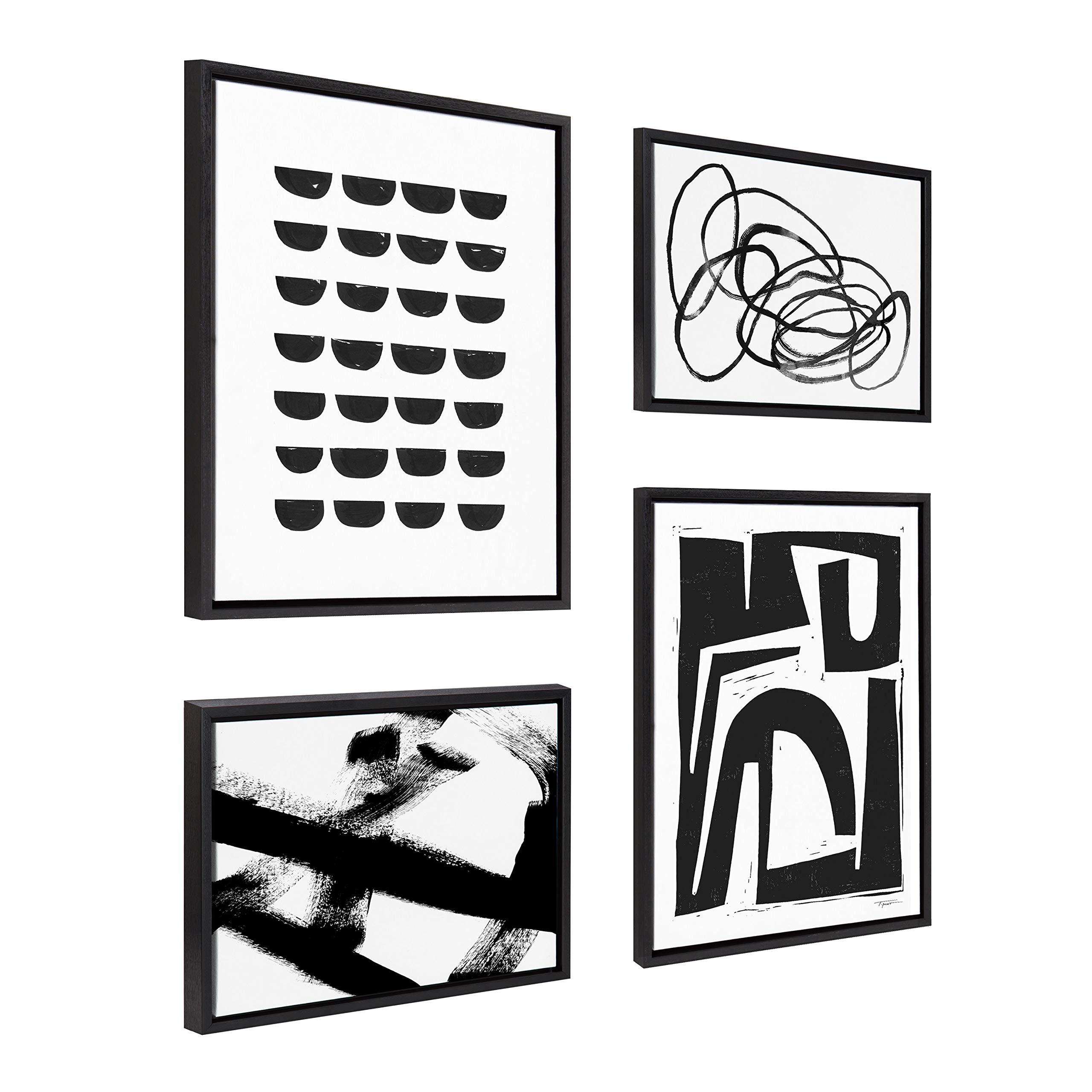 Modern Abstract Framed Canvas Wall Art Set - 4 Piece Black & White Collection by Teju Reval, Amy Lighthall & Nikki Chu | Contemporary Home Decor for Living Room, Bedroom & Office
