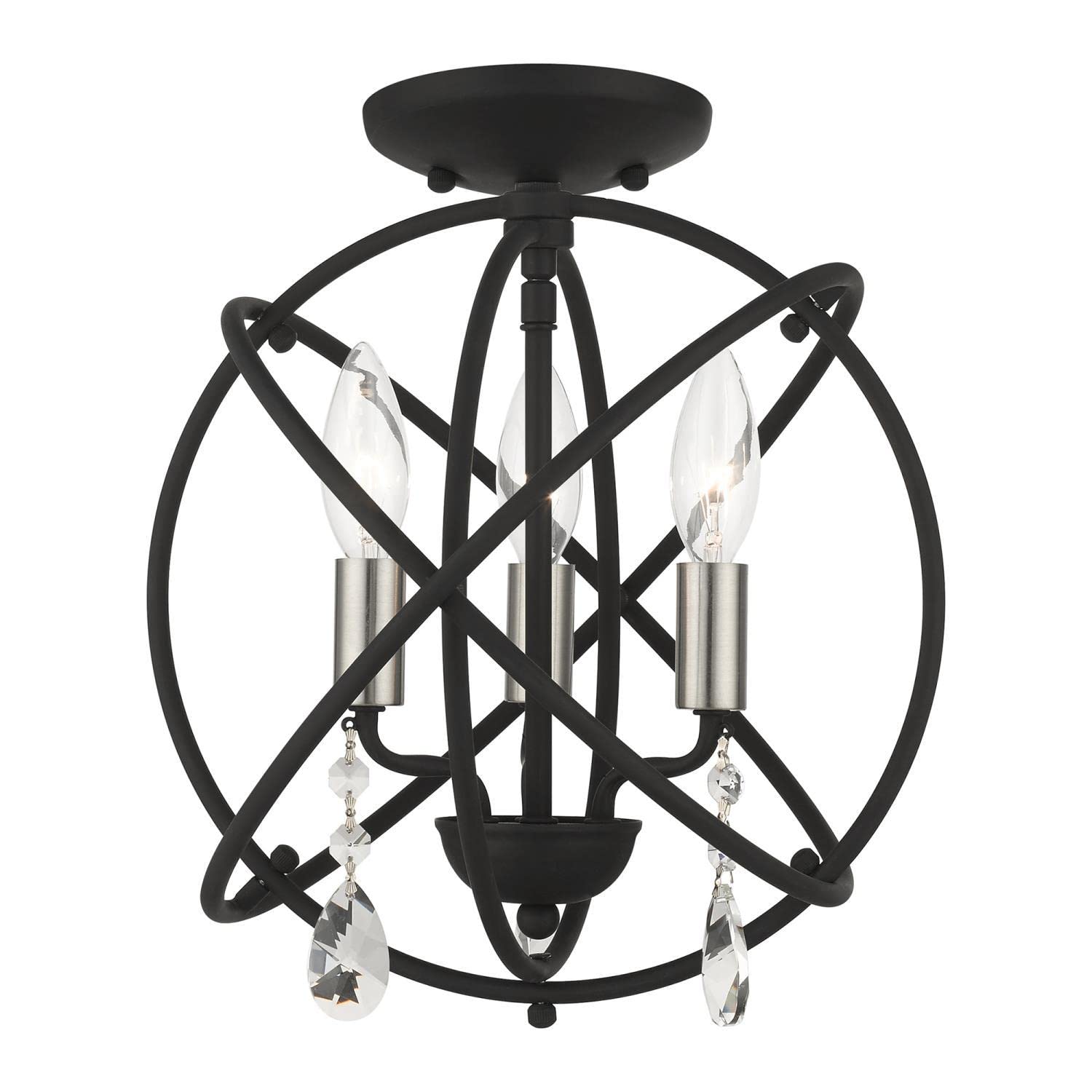 Livex Lighting 40903-04 Aria Convertible Petite Pendant Chandelier/Semi-Flush Mount - Black with Satin Nickel Candles - Perfect for Dining Room, Kitchen Island or Entryway Lighting