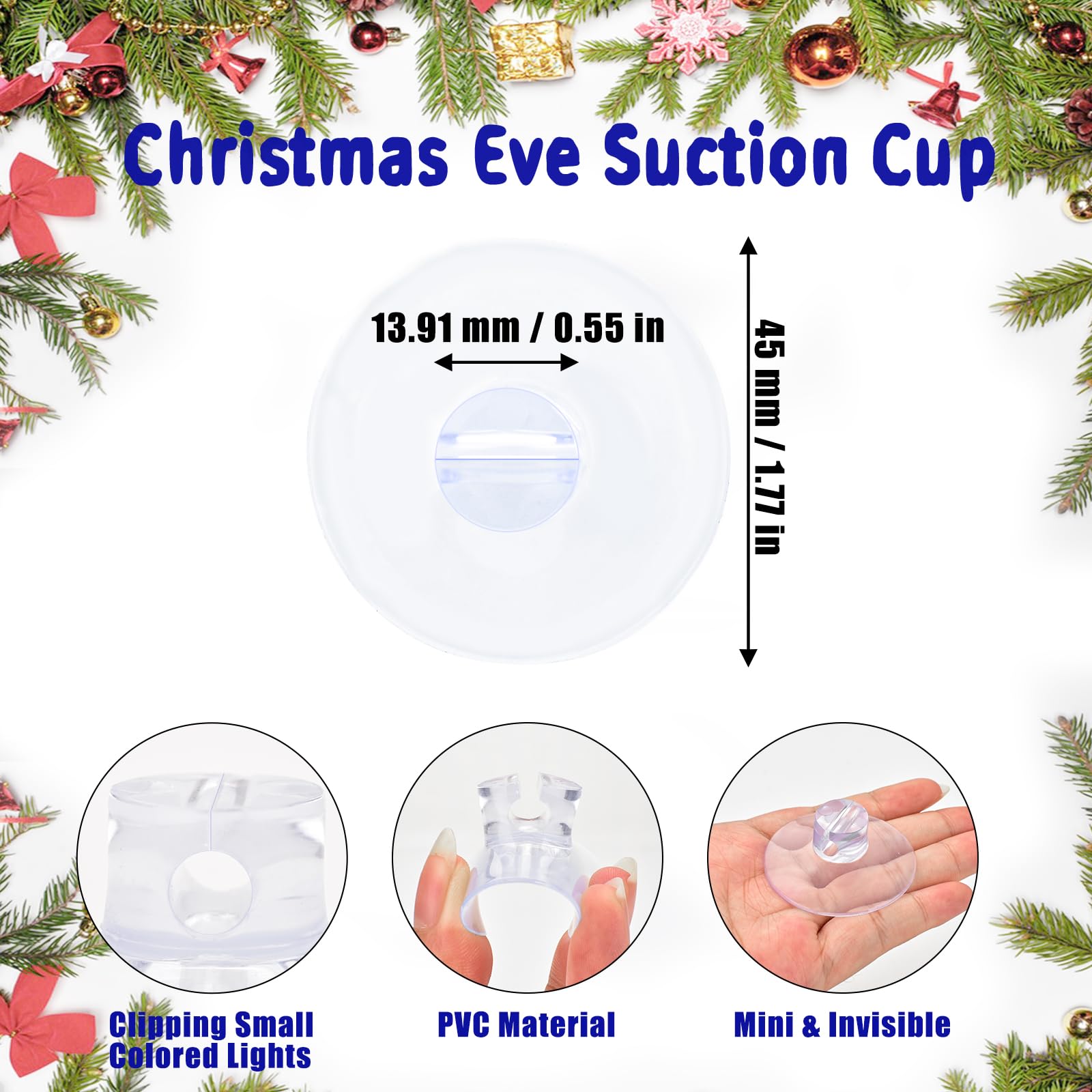 100 Pcs Christmas Light Suction Cups - Heavy Duty Window Glass Hooks for Holiday String Lights & Xmas Decorations - Perfect for Indoor/Outdoor Seasonal Lighting, Home & Party Decoration