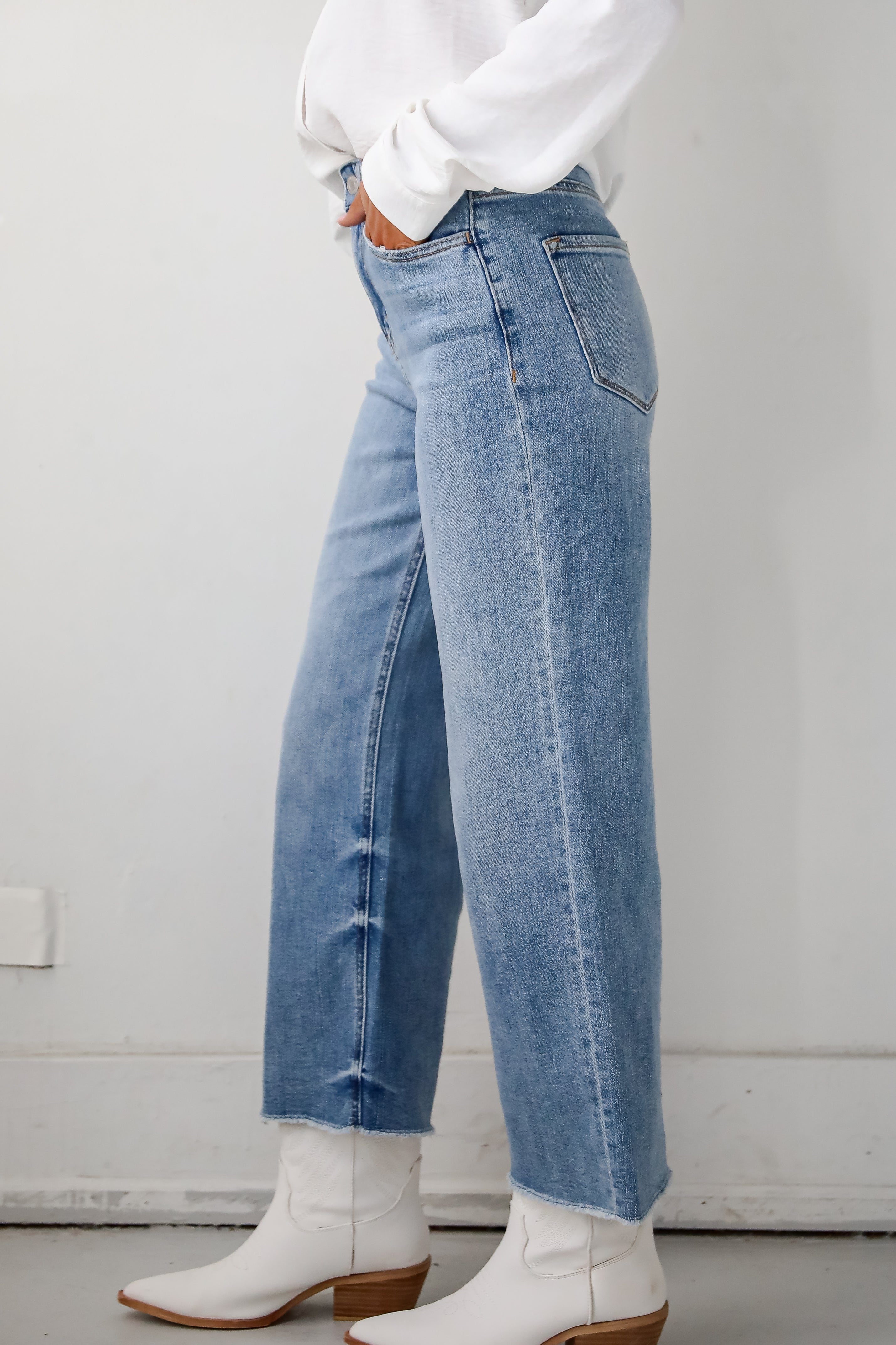 Abigail Medium Wash High Rise Wide Leg Jeans for Women - Comfortable Stretch Denim Pants for Casual Wear & Everyday Outfits