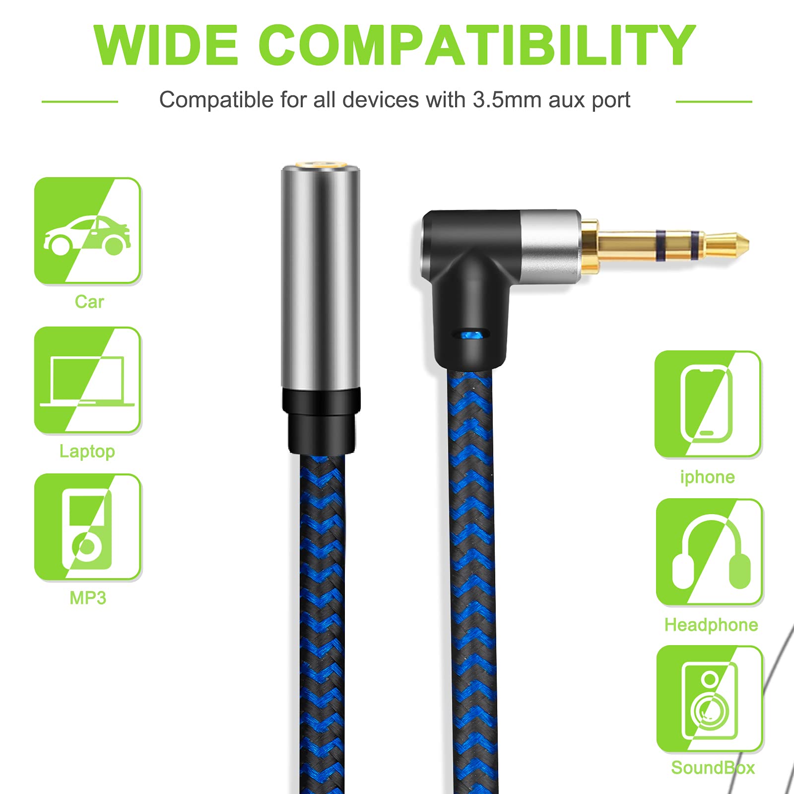 3.5mm Male to Female Stereo Audio Extension Cable 15FT - Cotton-Braided Aux Cable for Headphones, Speakers, PC, Phone, Tablet - Durable Audio Jack Cord for Home, Office & Studio Use