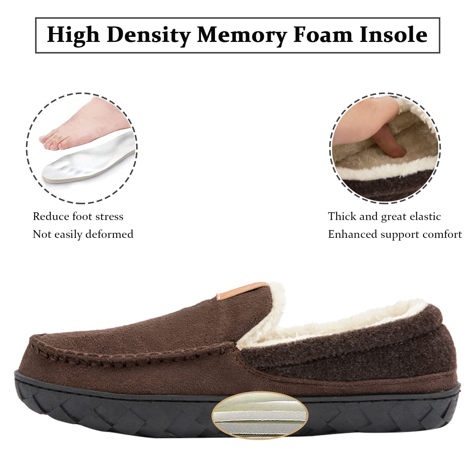 Deenor Men's Moccasin Slippers - Memory Foam Comfort, Non-Slip Sole for Indoor/Outdoor Use - Perfect for Home, Lounge & Backyard Relaxation
