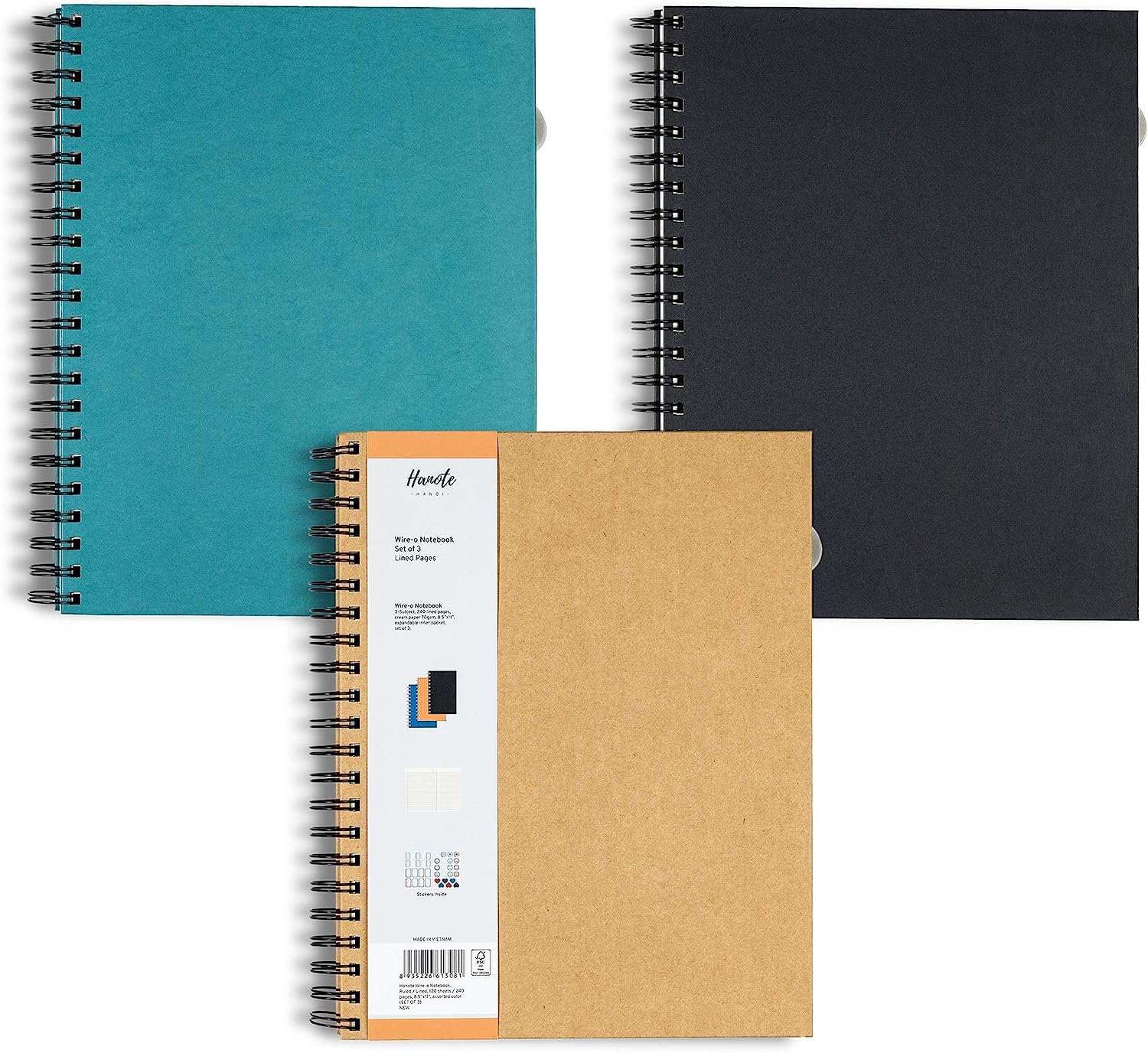 3-Pack Spiral Notebooks with Hard Cover - 8.5