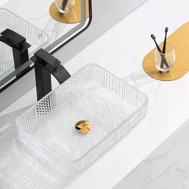 Crystal Glass Vessel Sink - Glossy Bathroom Vanity Basin (445x330mm) for Modern Washrooms
