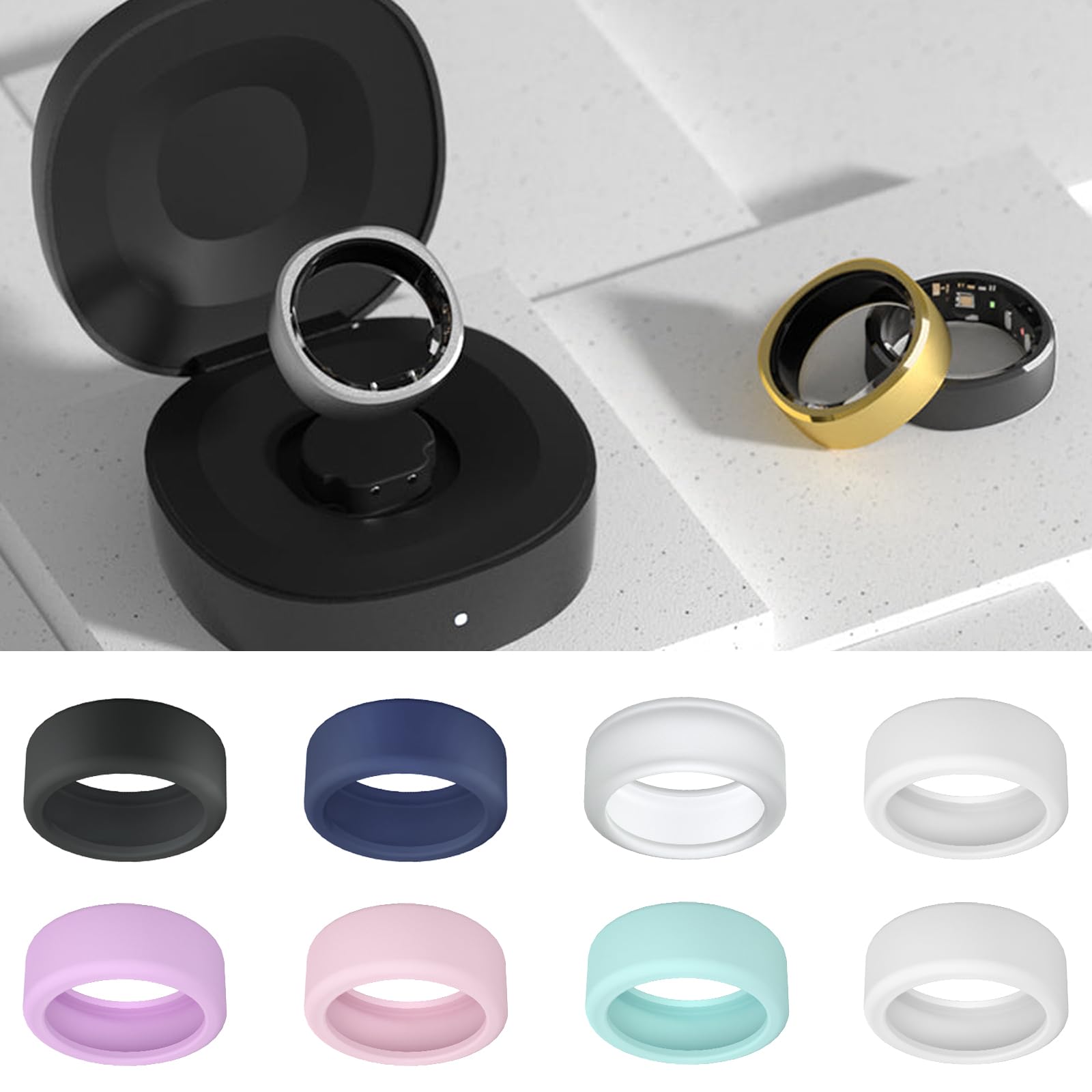 Silicone Ring Protector for Oura Ring & Ringconn - Elastic Smart Ring Cover for Workouts & Daily Wear - Size M (11/12/13/14) - White - Perfect for Gym, Running & Active Lifestyle