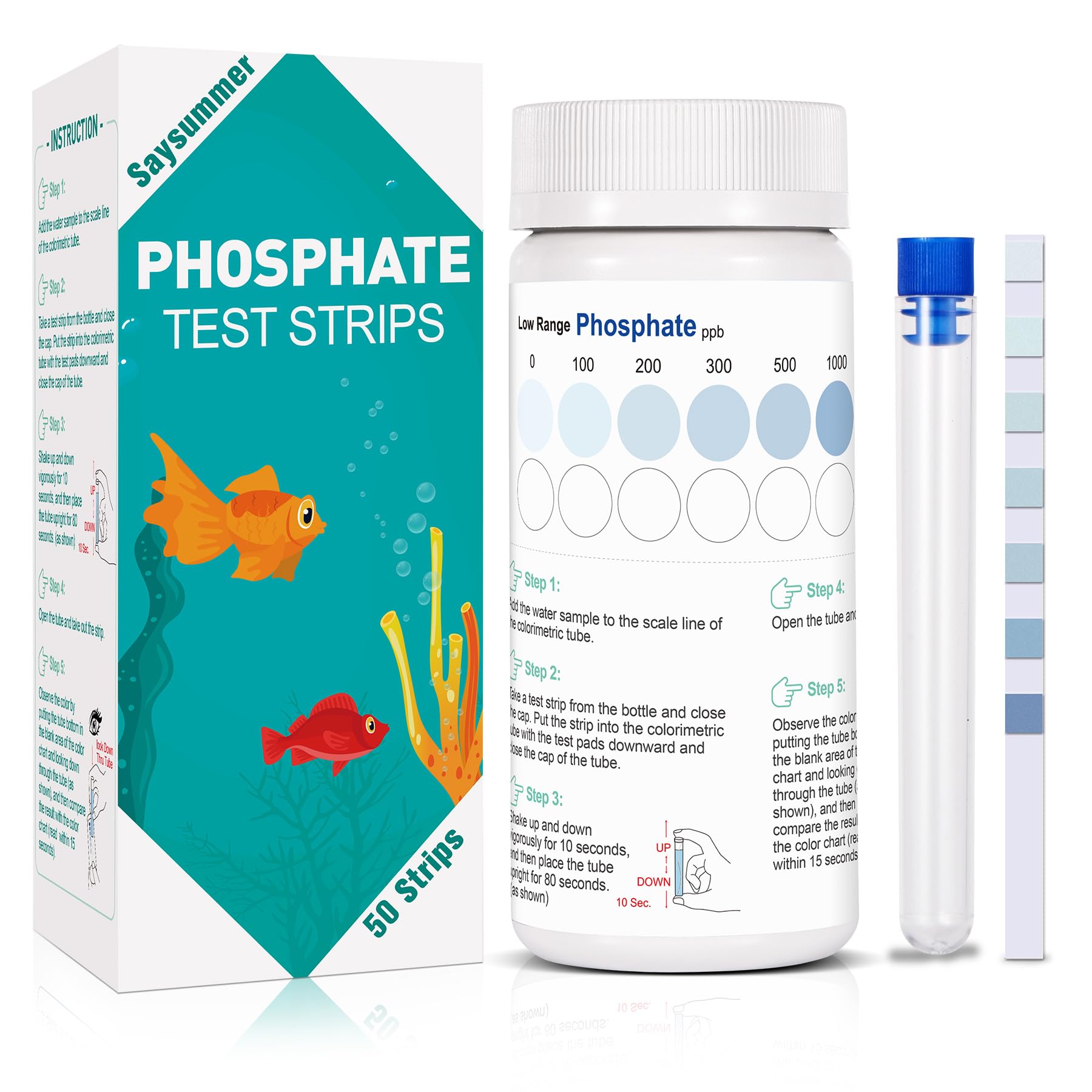 **50-Count Aquarium Phosphate Test Strips | Fast & Easy Freshwater & Saltwater Testing Kit | Monitor Water Quality for Fish Tanks & Ponds**