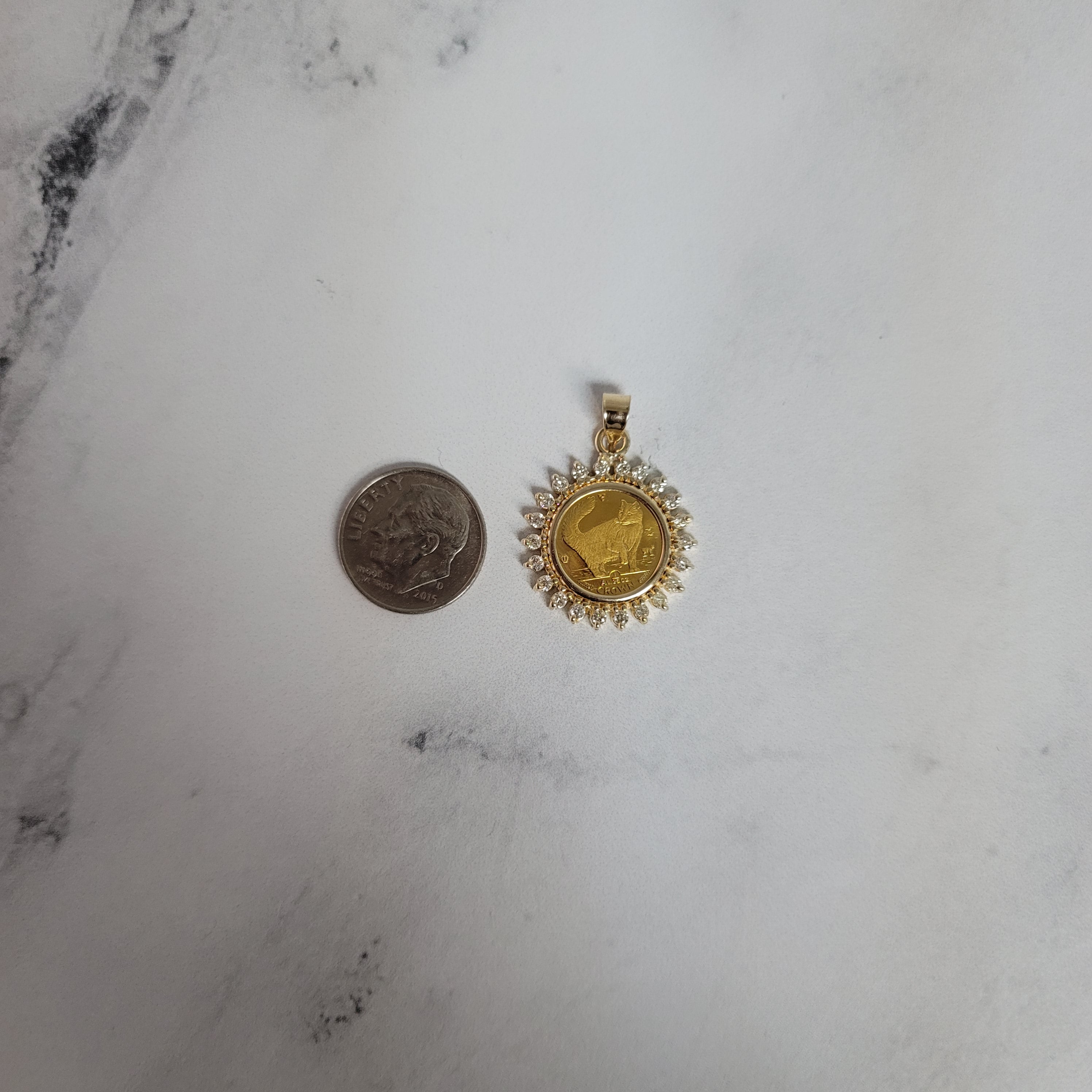 Isle of Man Fine Gold Coin Necklace with Diamond Halo - Elegant Jewelry Gift for Women, Perfect for Anniversaries, Birthdays & Special Occasions