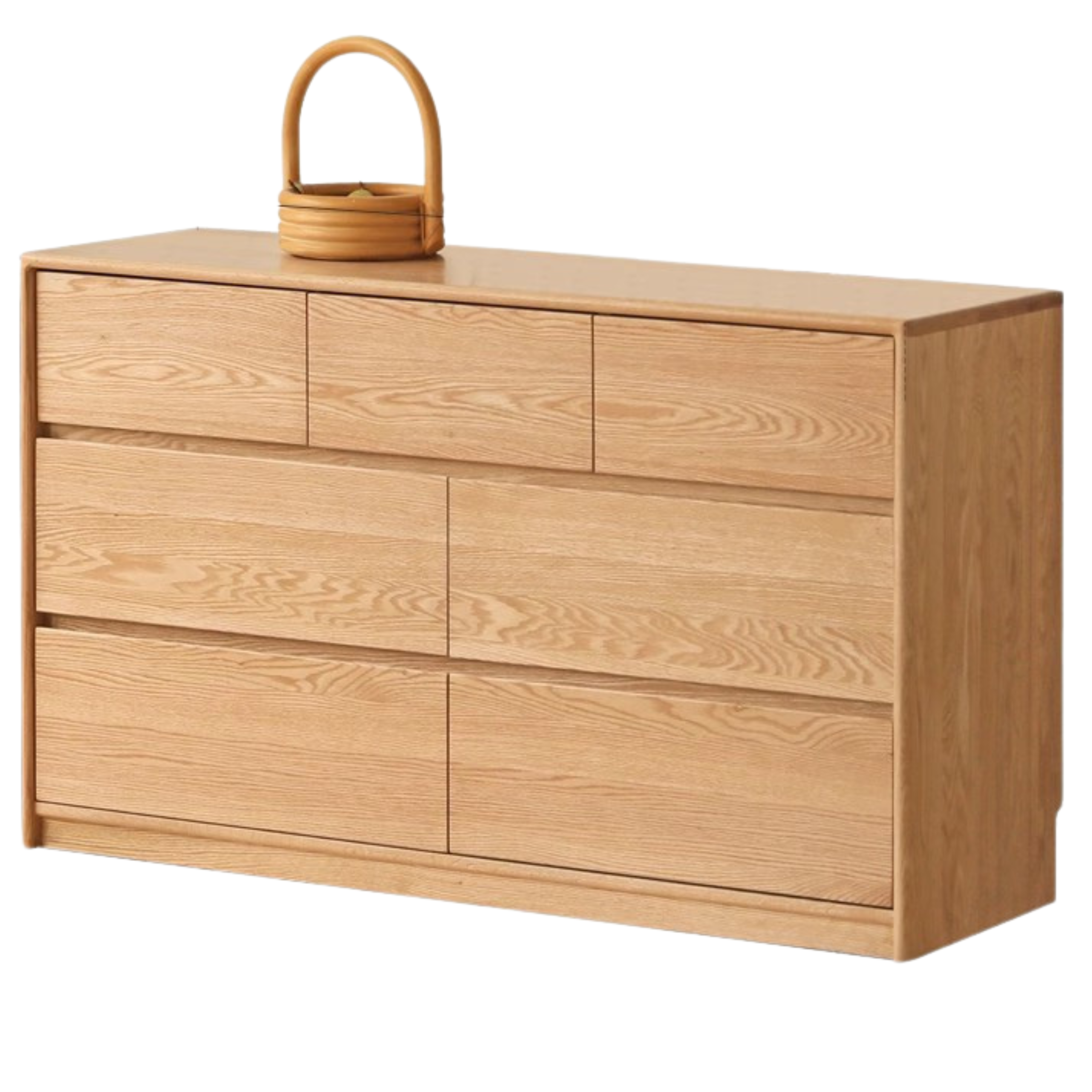 53.1x15.7x29.5 inch / 135.8x40x75.5 cm /  Natural Wood Color / Oak Cabinet with seven drawers