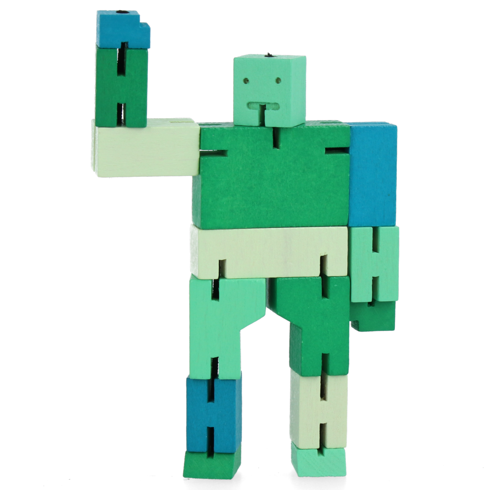Cubebot Micro Green Multi - Compact Wooden Puzzle Robot Toy for Kids & Adults - Perfect for Office Desk Decor, Stress Relief, and Creative Play