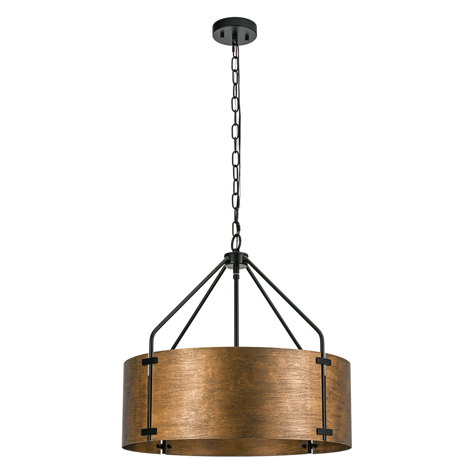 Glowlings 4-Light Industrial Pendant Light - 22 Inch Wide Rustic Bronze Metal Drum Chandelier for Kitchen Island, Dining Room & Farmhouse Decor