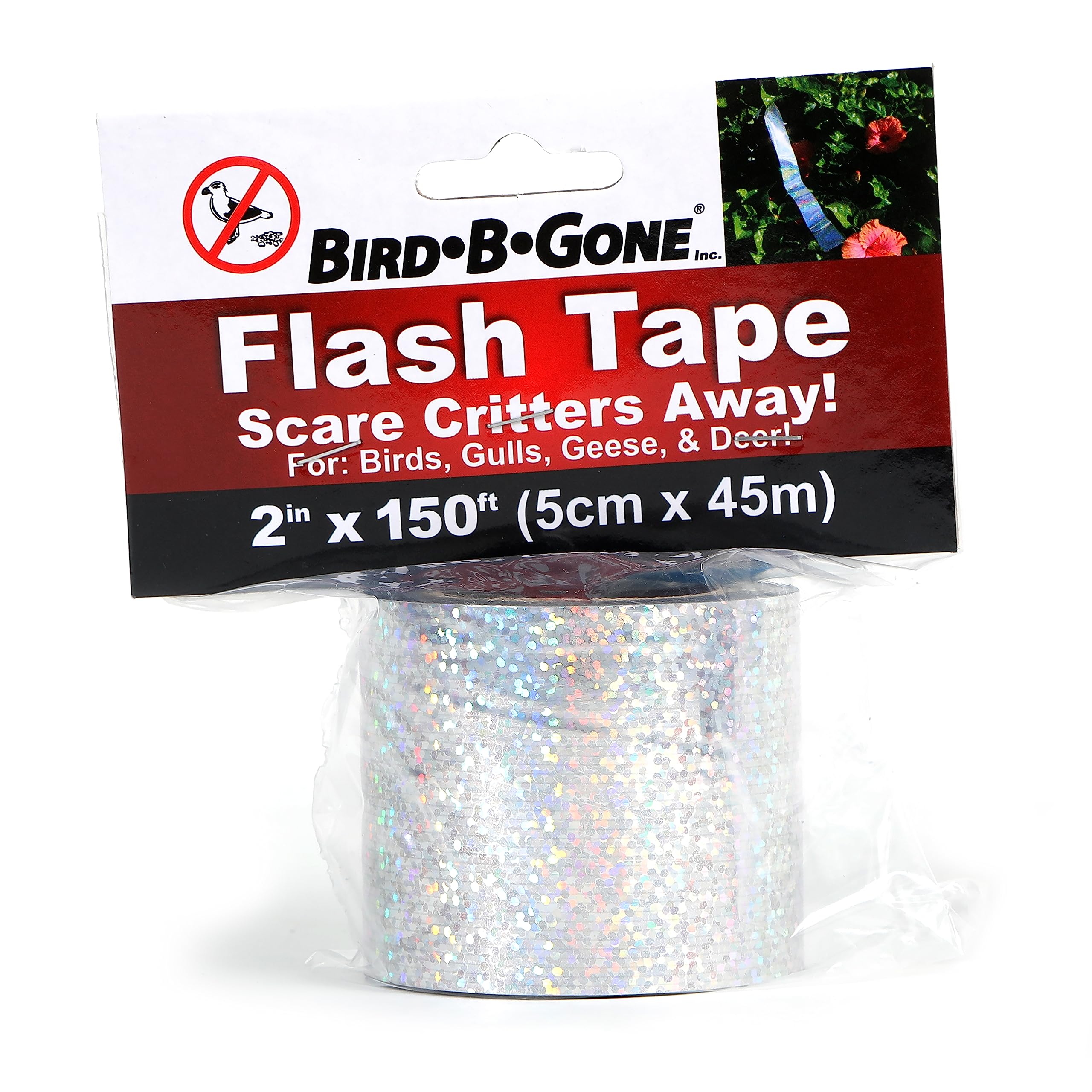 Bird B Gone MMAFT-SIL Holographic Flash Tape - 150 ft x 2 Inch Reflective Scare Tape for Birds - Effective Bird Deterrent for Gardens, Farms, and Outdoor Areas