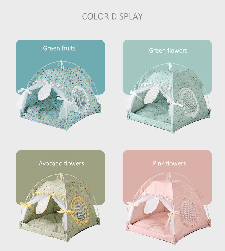 Foldable Pet Tent House - Portable Soft Bed for Dogs & Cats (Large, Green Fruits) - Perfect for Indoor/Outdoor Camping, Travel & Home Use