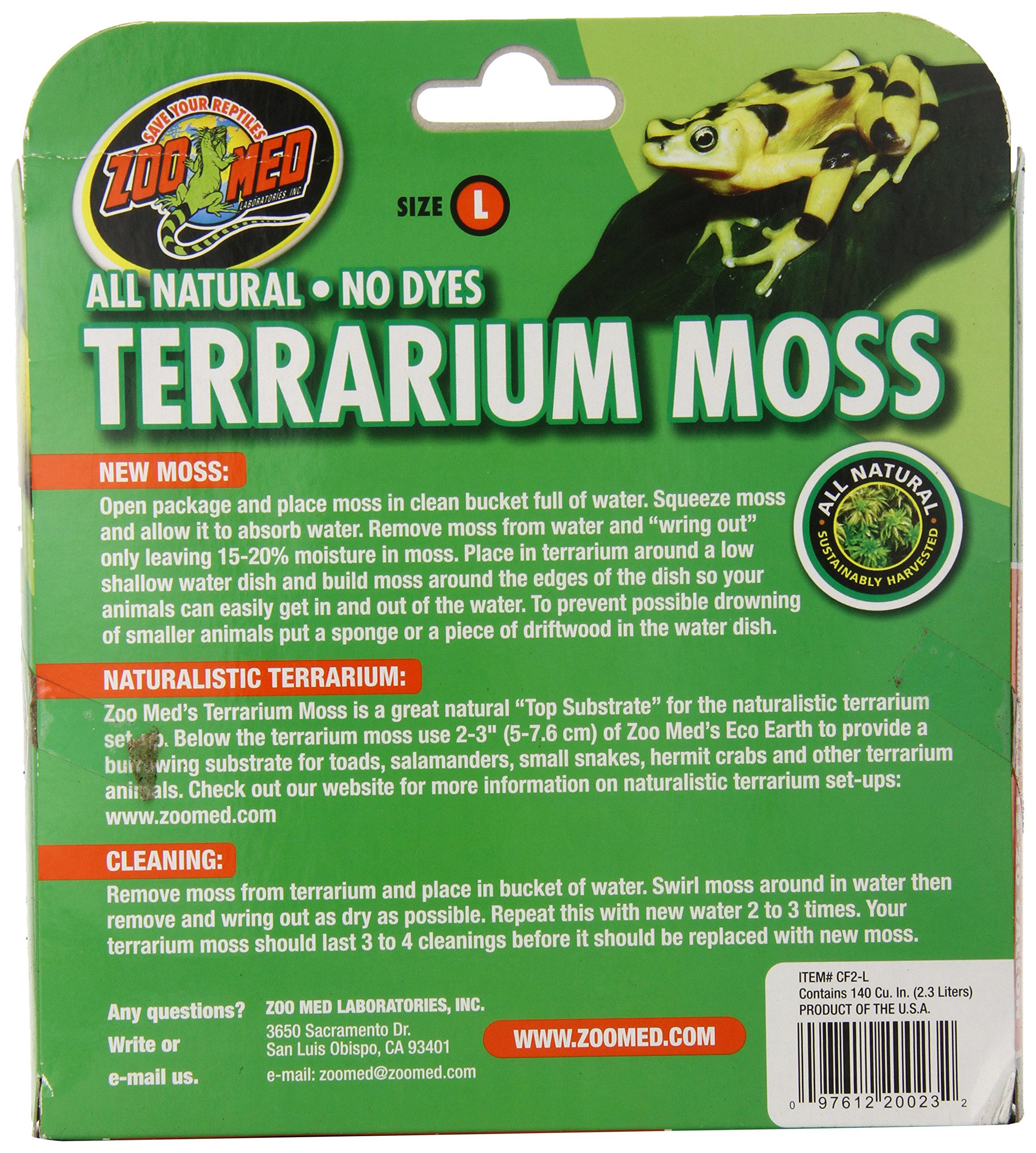 Premium Zoo Med Terrarium Moss - Natural Bedding for 15-20 Gallon Reptile Tanks | Ideal for Frogs, Geckos & Tropical Vivariums | Moisture Retention & Habitat Enrichment