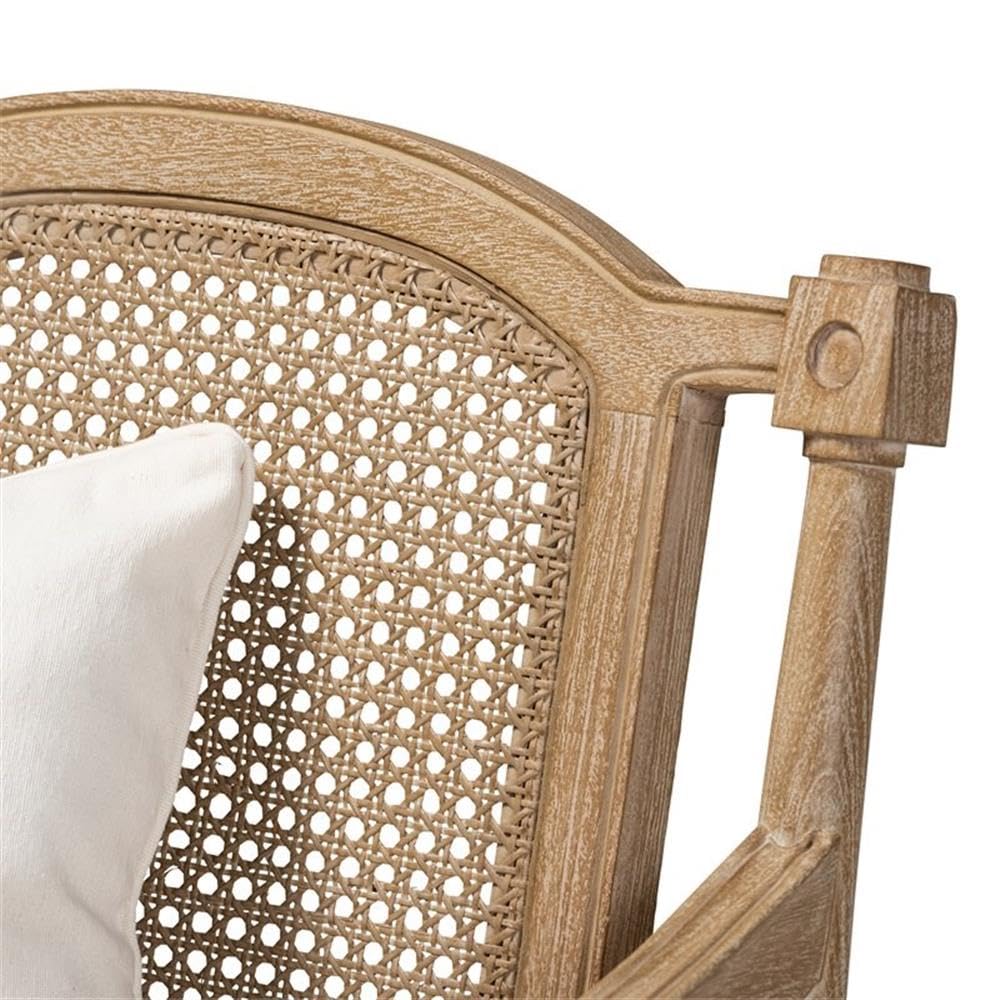 Baxton Studio Clemence Ivory Upholstered Whitewashed Wood Armchair - Modern Farmhouse Dining Chair for Kitchen, Living Room & Office