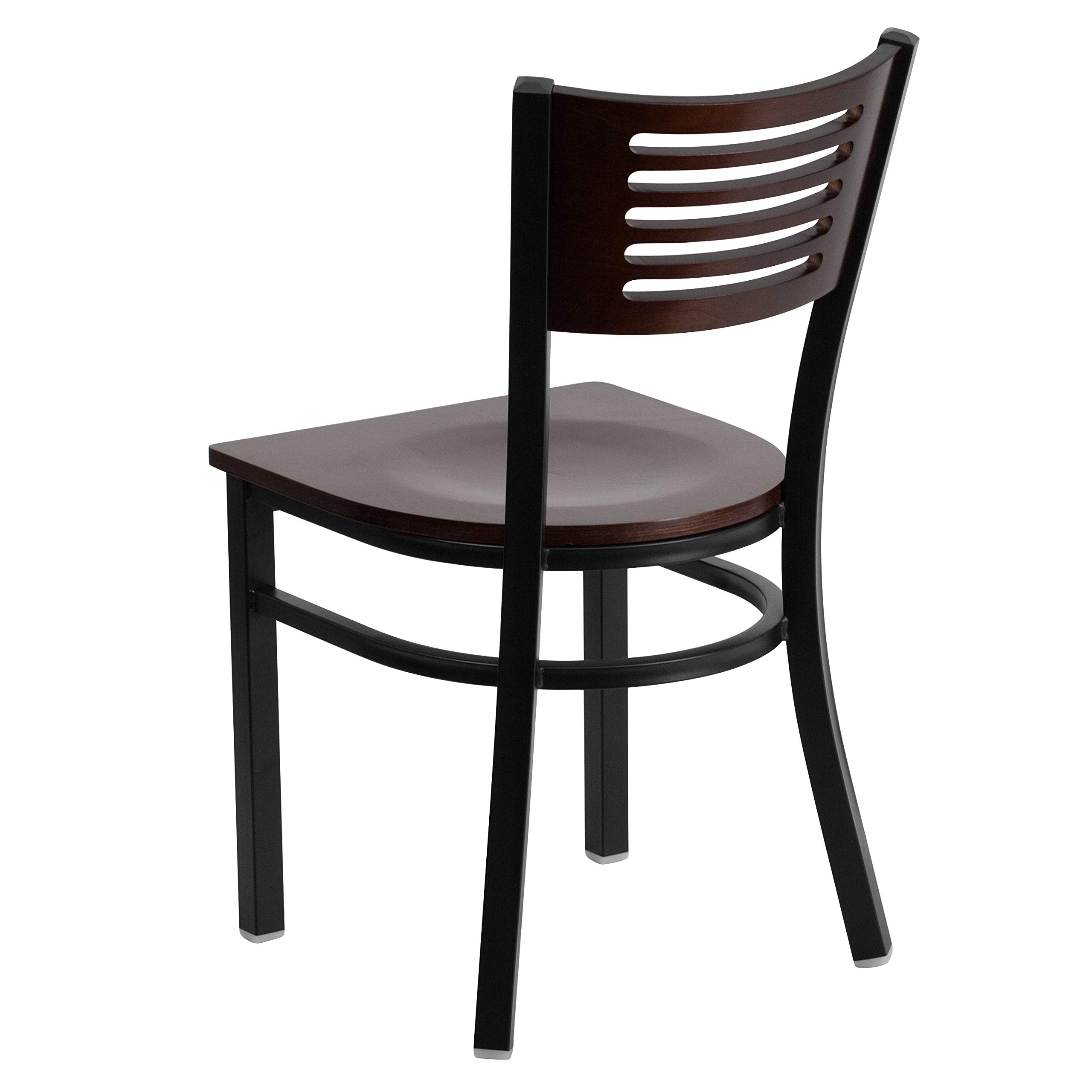 Flash Furniture HERCULES Series 2-Pack Black Metal Restaurant Chairs with Walnut Wood Back & Seat - Durable Commercial Dining Chairs for Restaurants, Cafes, and Outdoor Patios