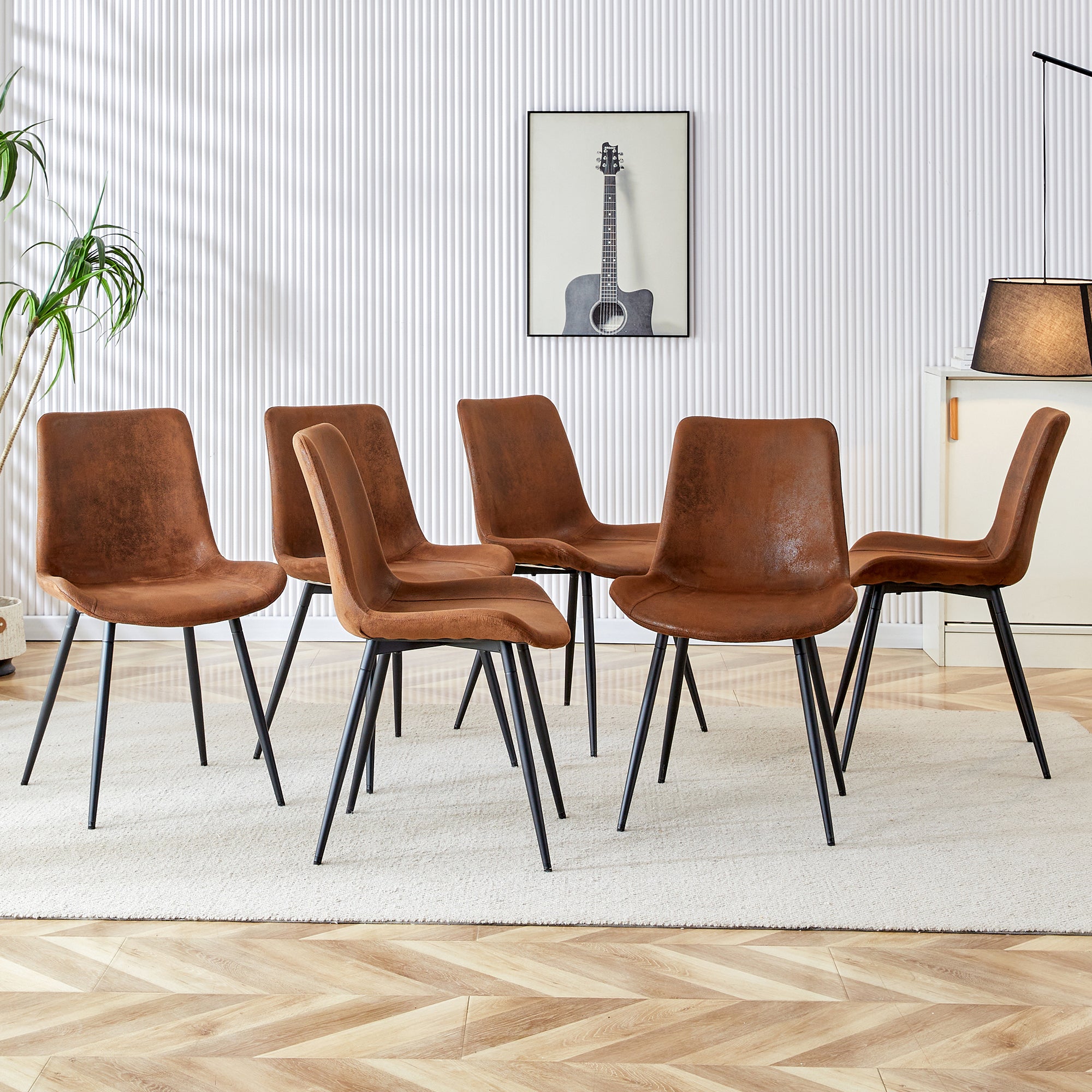 Premium Brown Suede Dining Chair with Black Metal Legs - Ergonomic Curved Cushion Design for Ultimate Comfort - Perfect for Restaurants, Kitchens, Bedrooms & Offices - Set of 6 Modern Chairs for Home and Commercial Use