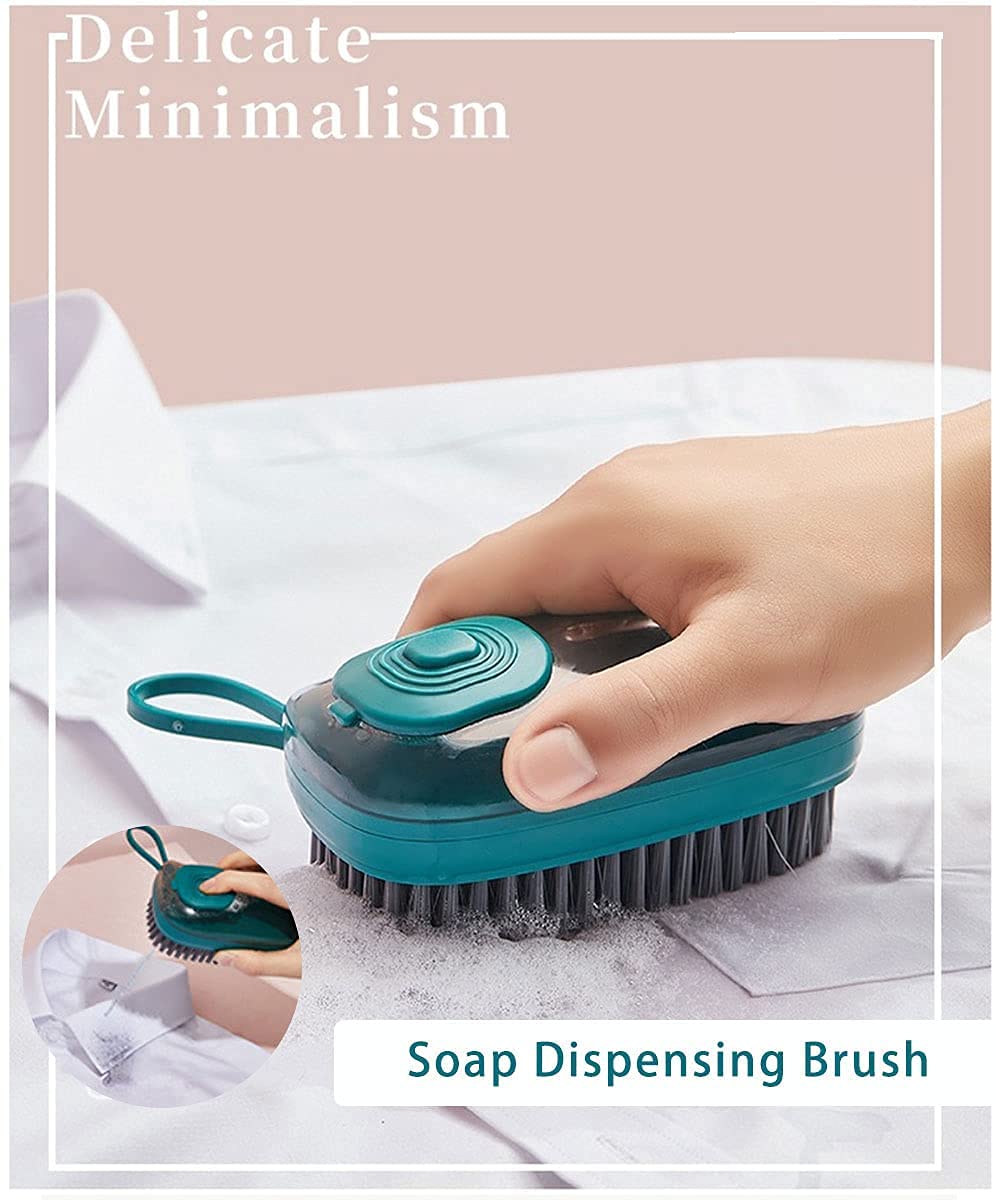 Leeonz Soap Dispenser Scrub Cleaning Brush - Multi-Purpose Household Cleaning Tool for Laundry, Clothes, Shoes, Bathroom, Kitchen, Tub, Shower, Sink & Carpet - Durable Green Scrubber for Deep Cleaning & Stain Removal - Perfect for Home, Office & Car Cleaning