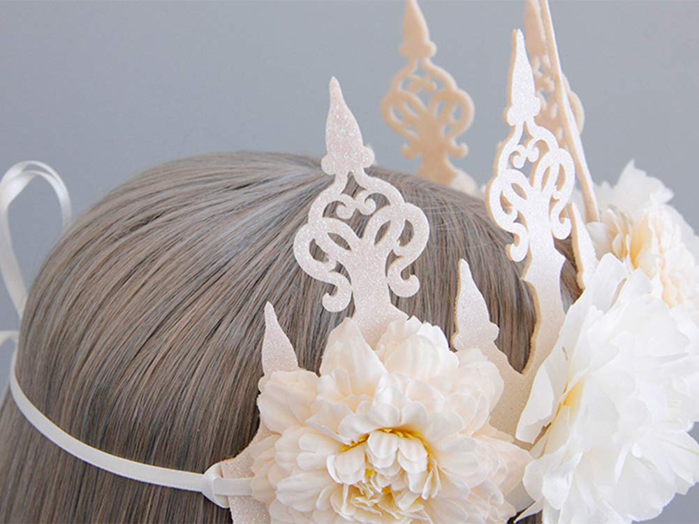 Gothic Floral Crown Headband for Women - Bridal Flower Garland Hair Wreath with Ribbon - Wedding, Cosplay, Halloween Party & Photography Accessories - Perfect for Boho Brides, Festival Goers and Costume Events