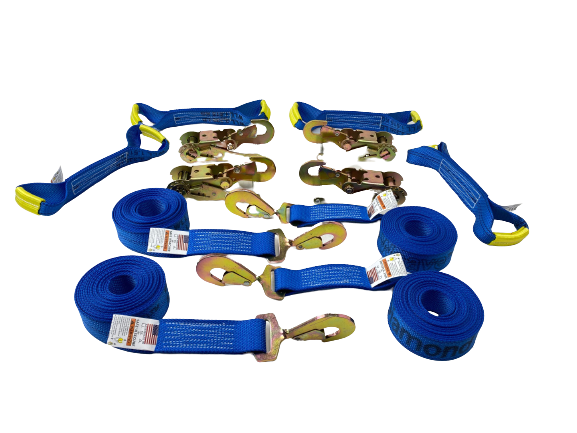 8-Point 14' Diamond Weave Flatbed/Rollback Car Tie Down Kit with Twisted Snap Hooks - Heavy-Duty Vehicle Transport Straps for Trucks, Trailers & Off-Road Securing