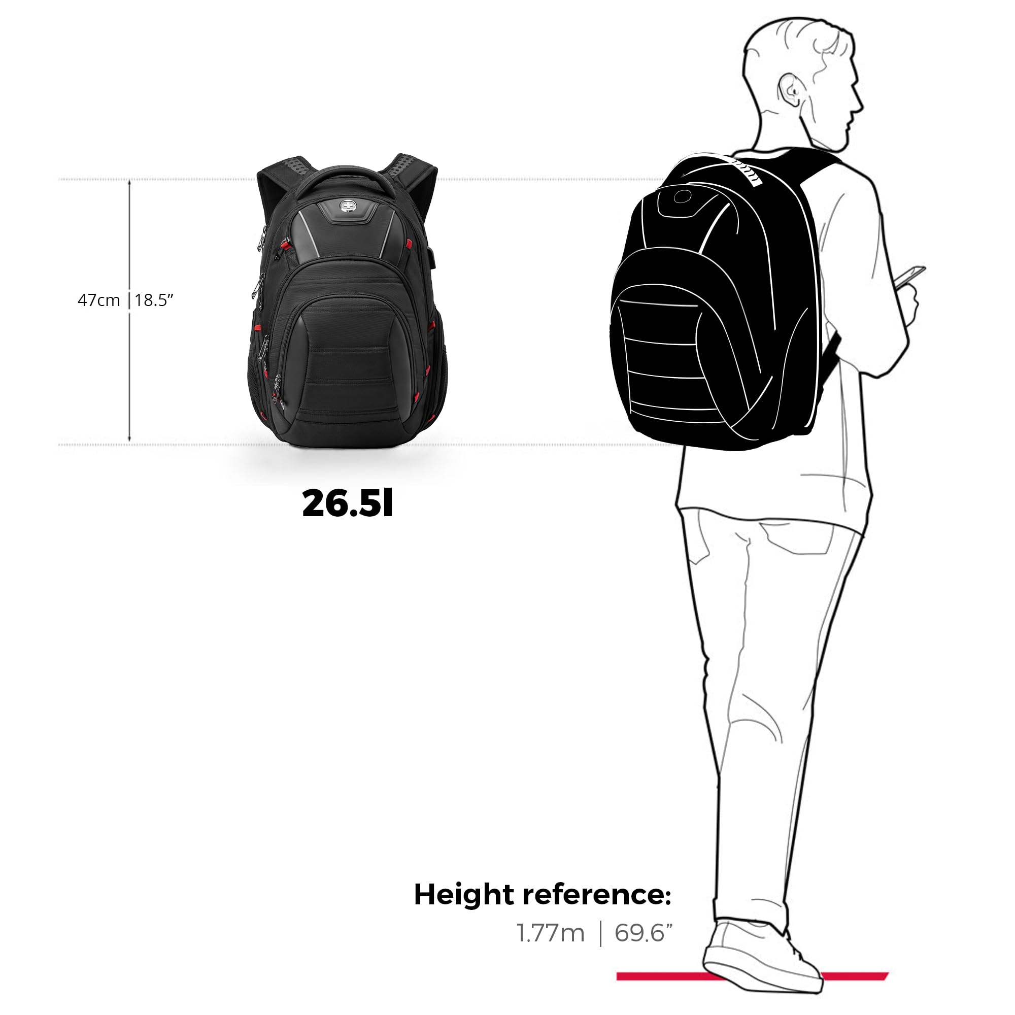 Swissdigital CIRCUIT Men's Laptop Backpack - USB Charging Port & RFID Protection - Fits 15.6 Inch Laptops - College, Business & Travel Backpack - Black (J14-BR) | Perfect for Work Commute, School & Airplane Carry-On