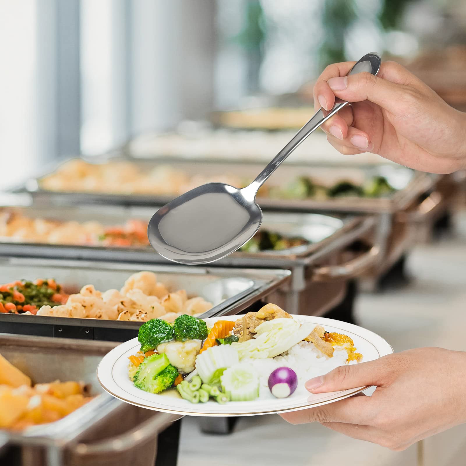 Premium 304 Stainless Steel Flatware Serving Utensils Set - 2 Serving Spoons & 2 Slotted Spoons - Dishwasher Safe - Ideal for Restaurants, Catering, Dinner Parties & Home Use