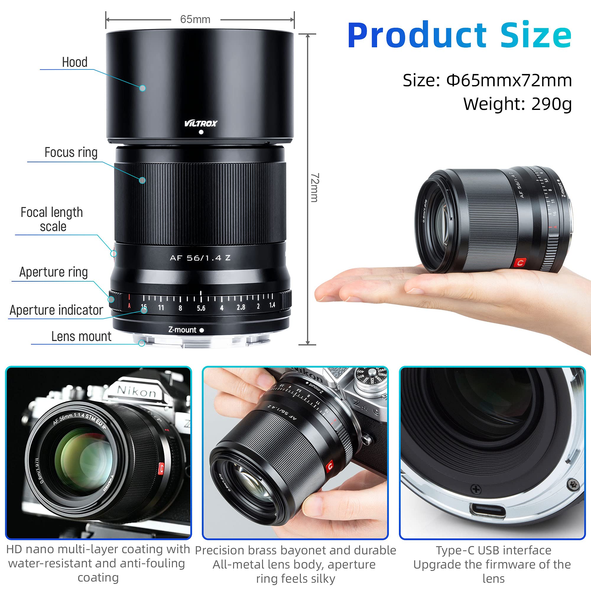 VILTROX 56mm f/1.4 APS-C Prime Lens for Nikon Z Mount Cameras (ZFC, Z6, Z7 II) - Fast Auto Focus, Compact Portrait & Street Photography Lens - Black