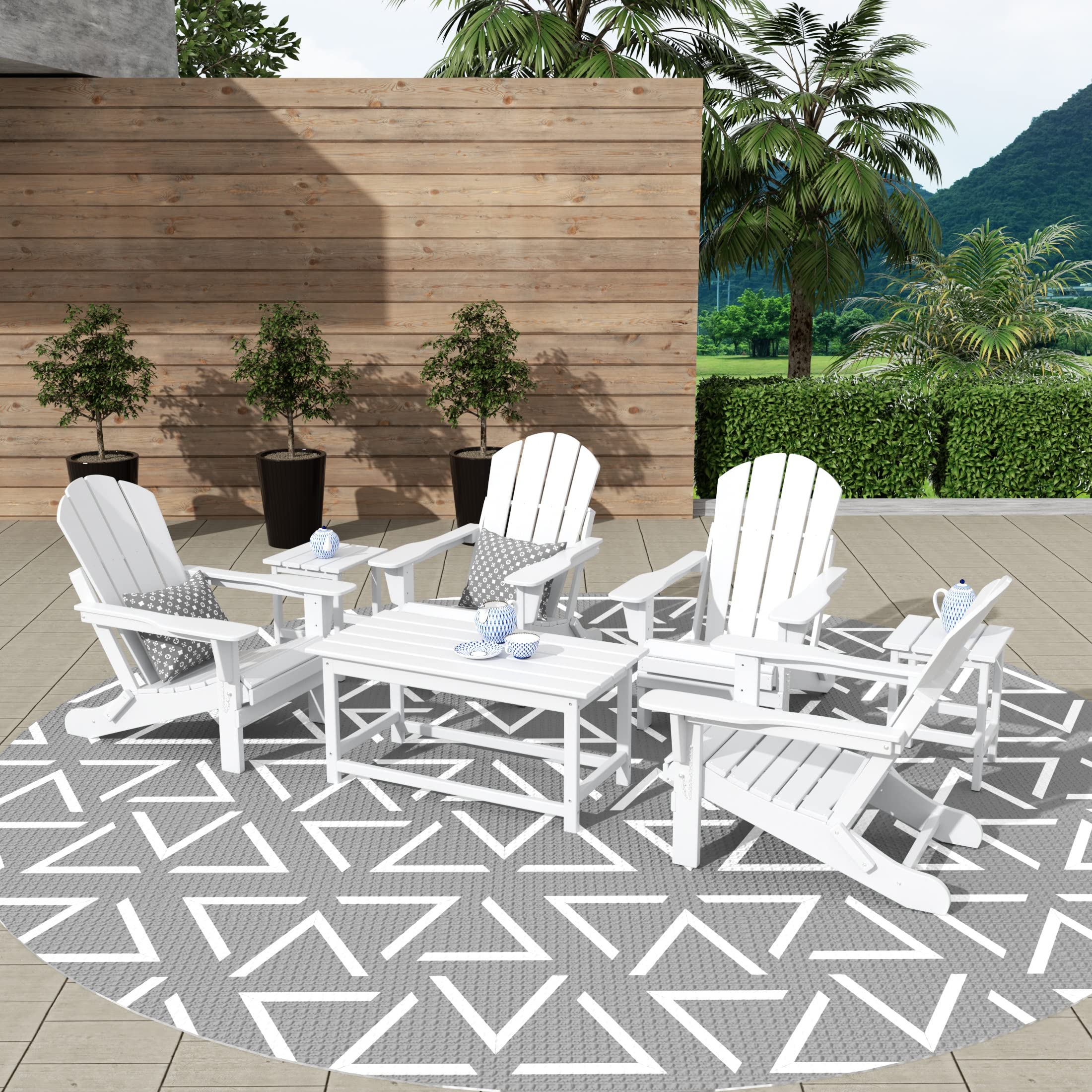 WestinTrends Malibu 3-Piece Outdoor Patio Set - All-Weather Poly Lumber Adirondack Coffee Table & 2 Side Tables - White - Perfect for Poolside, Garden, Deck & Backyard Relaxation