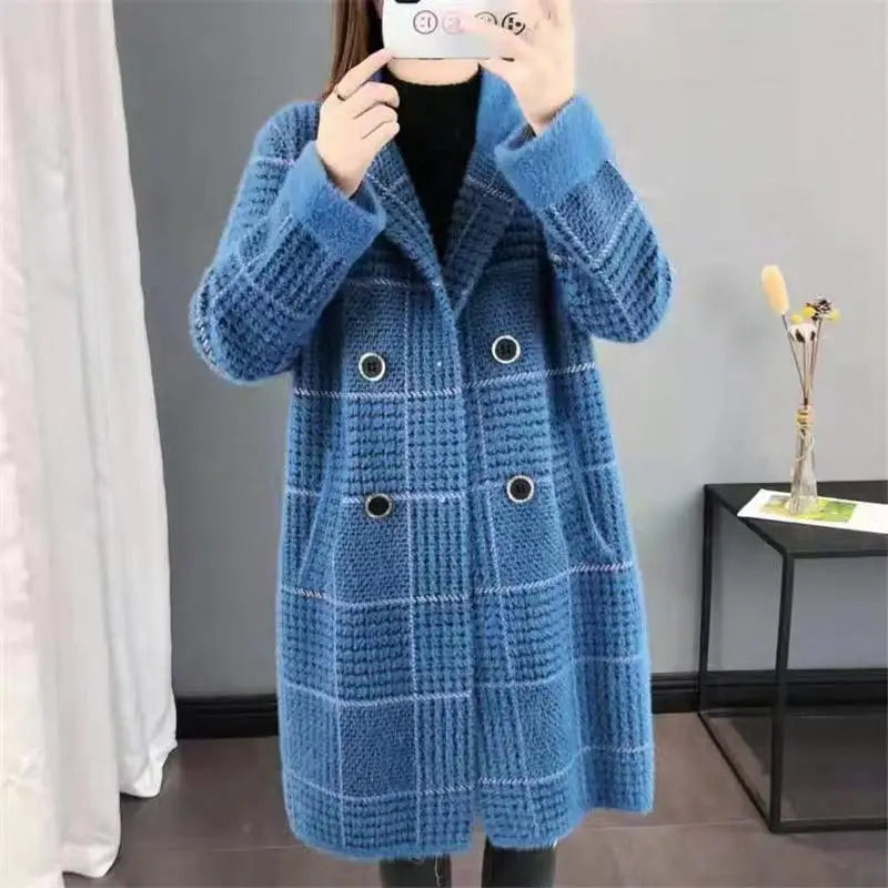 2023 Women's Winter Wool Plaid Coat - Medium Long Thick Square Overcoat with Long Sleeves | Korean Fashion Trend | Warm Outerwear for Fall and Winter | Perfect for Office, Dating & Holiday Outfits