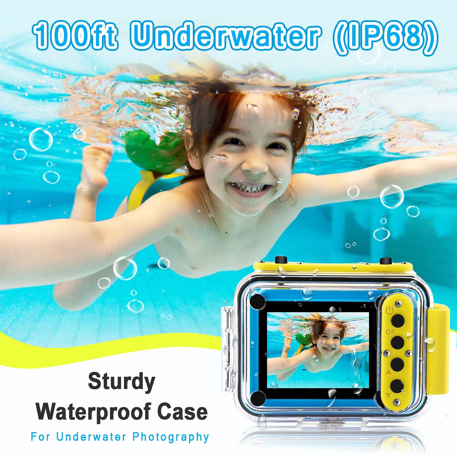 PROGRACE Waterproof Kids Camera - 2024 Upgraded Digital Underwater Camera for Children, Diving & Snorkeling Gear, Christmas & Birthday Gift for Boys & Girls Ages 4-11, Pool Toy & Action Camera for Beach, Swimming & Outdoor Adventures