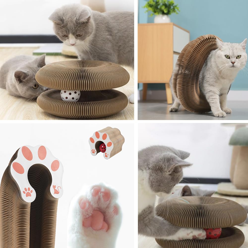 2-Pack Magic Organ Cat Scratcher Board with Interactive Ball - Foldable Cardboard Scratching Pad for Kittens & Small Pets - Durable Cat Toy for Exercise & Play - Perfect for Home, Office & Travel Use